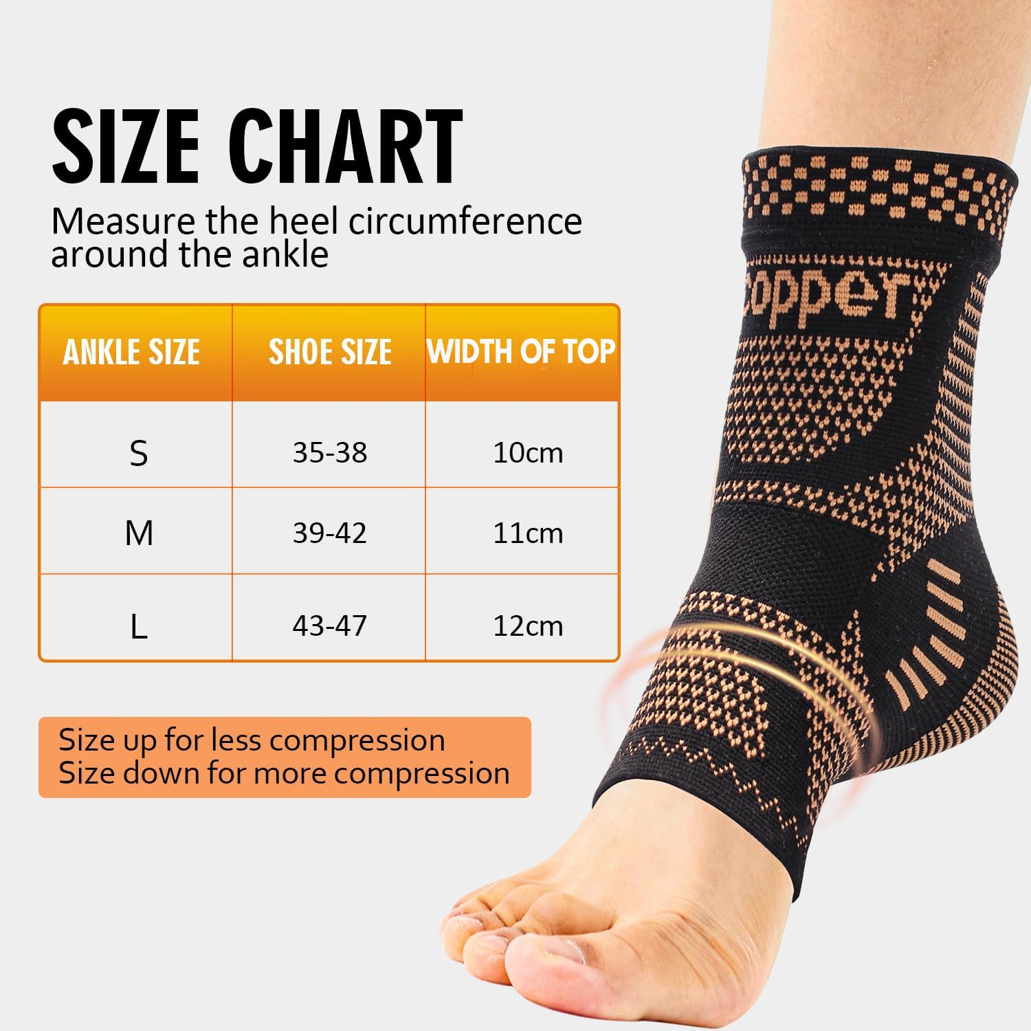 Copper Ankle Brace Plantar Fasciitis Socks,H HOME-MART Copper Infused Ankle Support Compression Sleeve for Men & Women, for Foot Pain Relief, Plantar Fasciitis, Sprained Ankle, Achilles Tendonitis,Recovery, Daytime or Night Use (Medium) image number 1