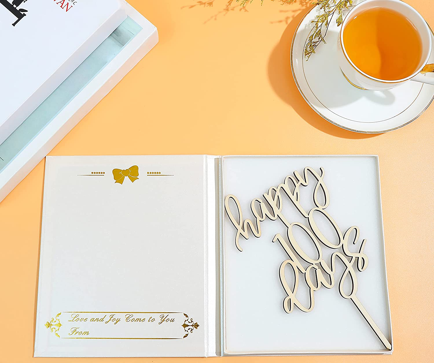 LOVENJOY Gift-Boxed Happy 100 Days Cake Topper, Baby Boy Girl One Hundred Days Party Cake Decoration, Rustic Wood