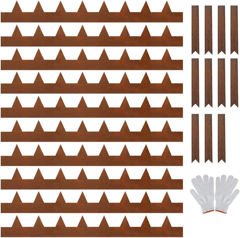 10M Steel Landscape Lawn Edging, Pre Rusted Edging Garden Divider 2.5Cm Depth Patina Bendable Border with 11 Connecting Clips, 10 Pack 101.5Cm Strips with Spikes image number 3