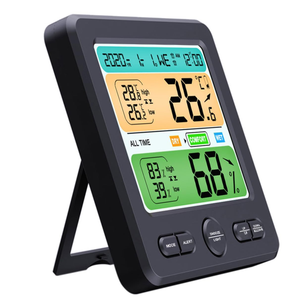 Yardwe Wall-Mounted Digital Thermometer Hygrometer Clock with Large Screen Indoor Temperature Humidity Monitor for Home Office No Battery Required Desktop Wall Hanging Design