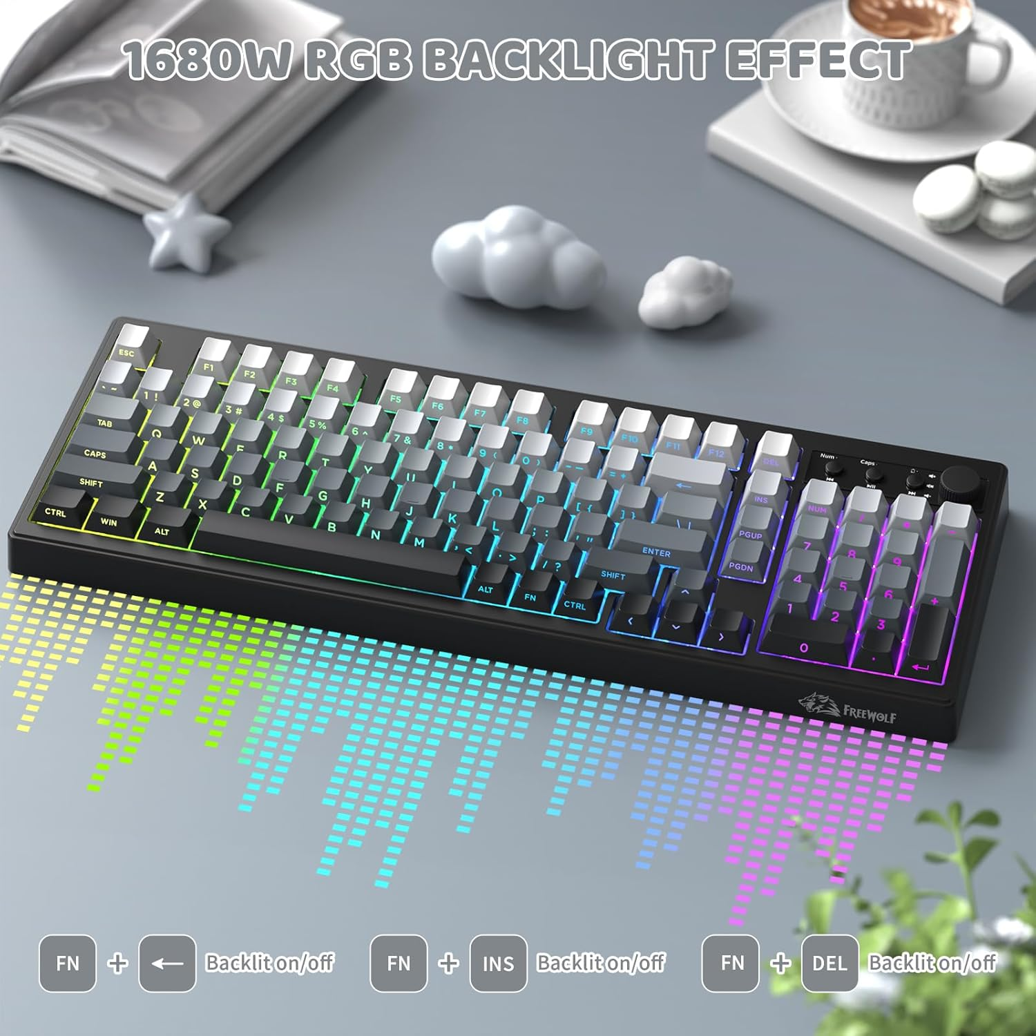 ZIYOU LANG K100 Wireless Gaming Keyboard,99 Keys Tri-Mode Bt/2.4Ghz/Usb-C Creamy Color Keyboard with Number Pad Rgb,Media Knob Custom Programmable Computer Keyboards for Pc/Mac/Xbox (Black) image number 4