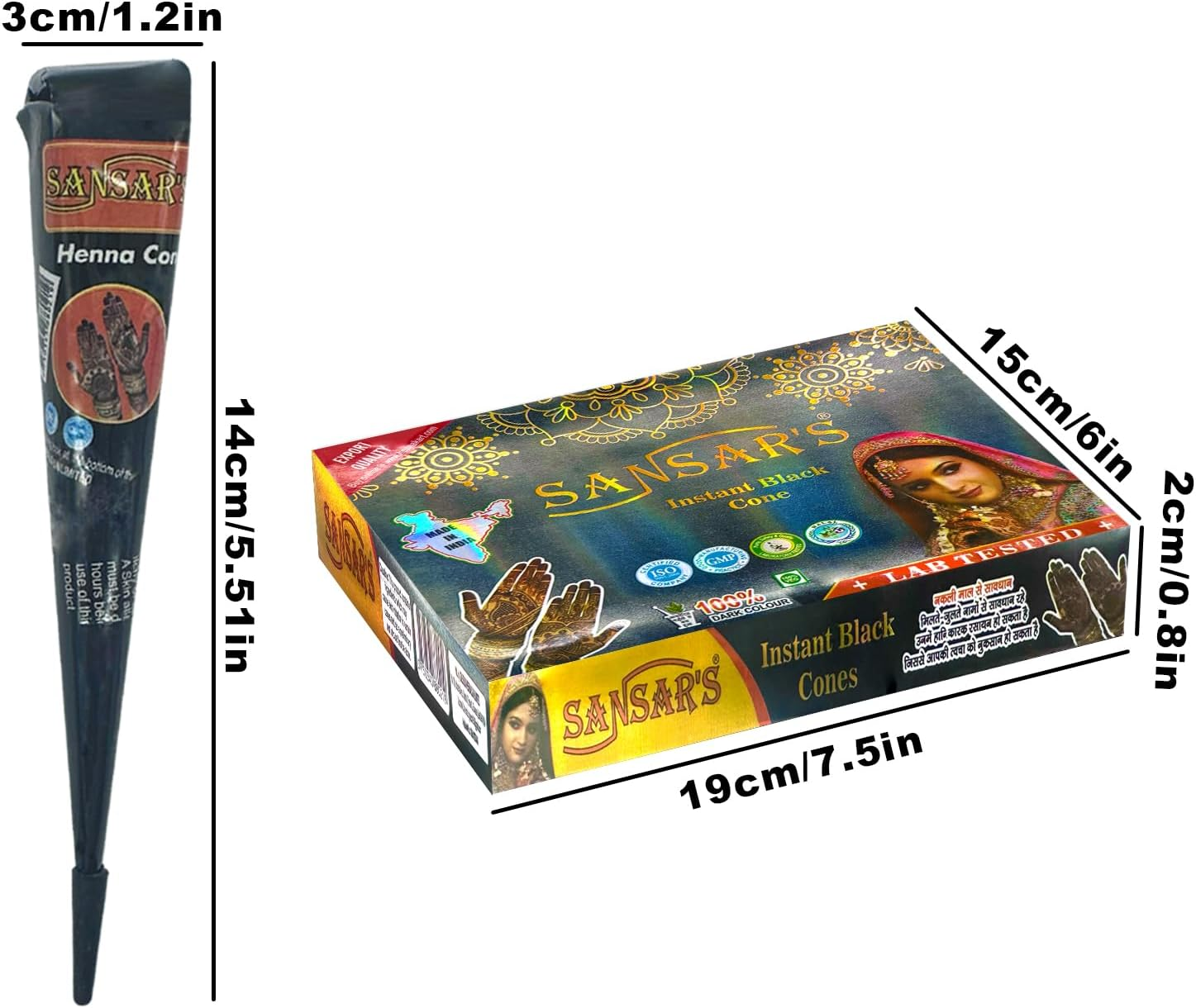 6 Pack 100% Natural Temporary Tattoo Paste Henna Cone | 1 Cone 31 Grams | Indian Body Art Painting Drawing Tattoos Freckles (Black Color) image number 1