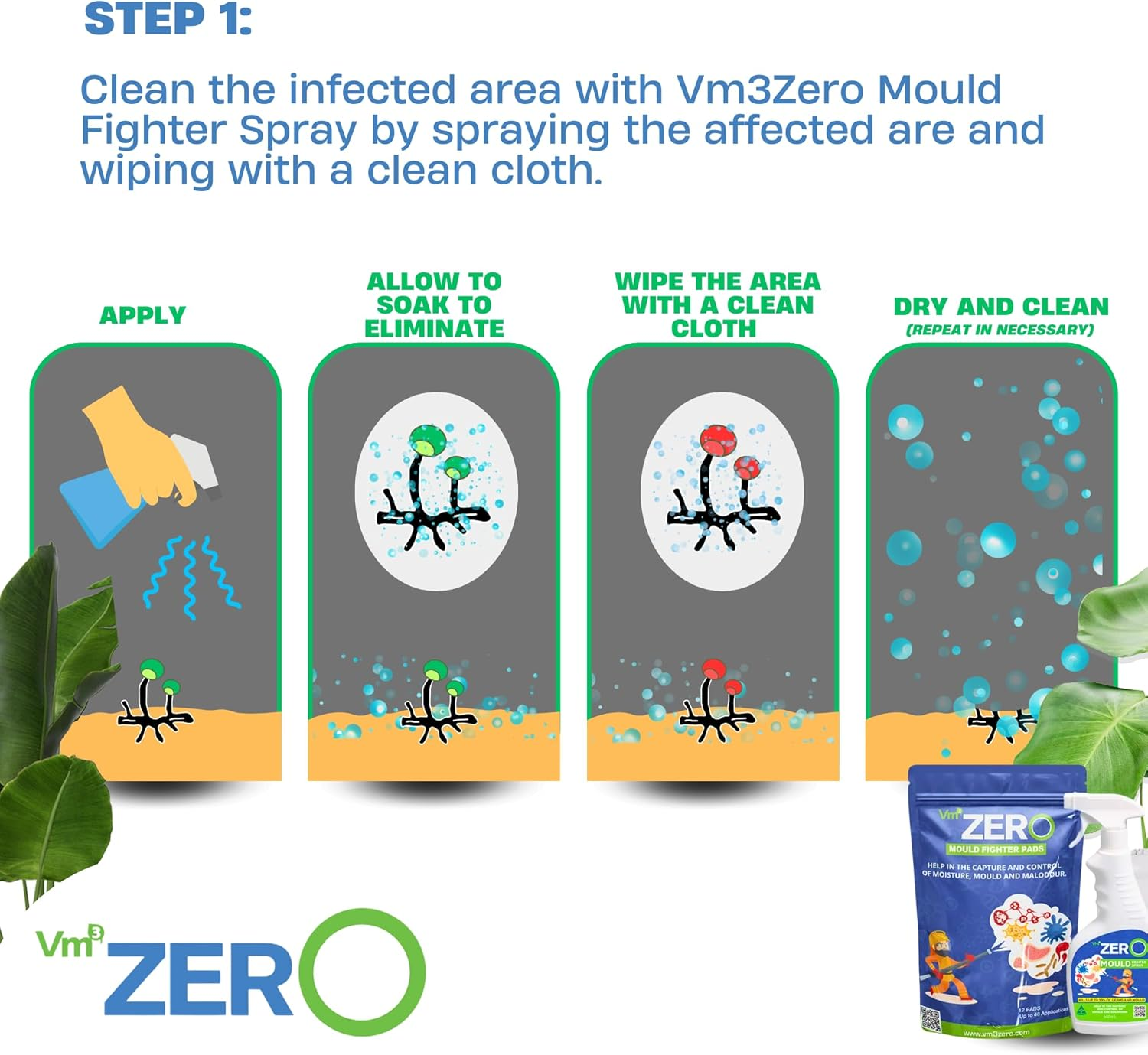 Mould Fighter Pack &ndash; Natural Aussie Mould Remover Spray 500Ml + 12 Moisture Absorber Pads, anti Mould & Mildew Control, Stops Regrowth, Bathroom & Household Use image number 6