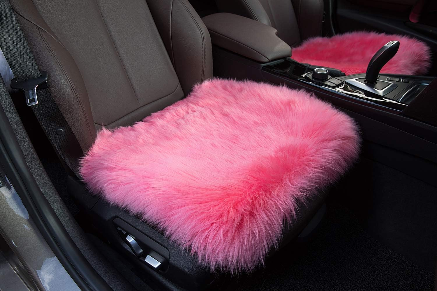 Winter Warmth: Universal Sheepskin Seat Cushion Cover - Natural Wool, for Cars, Trucks, Suvs & Vans - Cozy & Stylish Driving Companion Front Pink image number 1