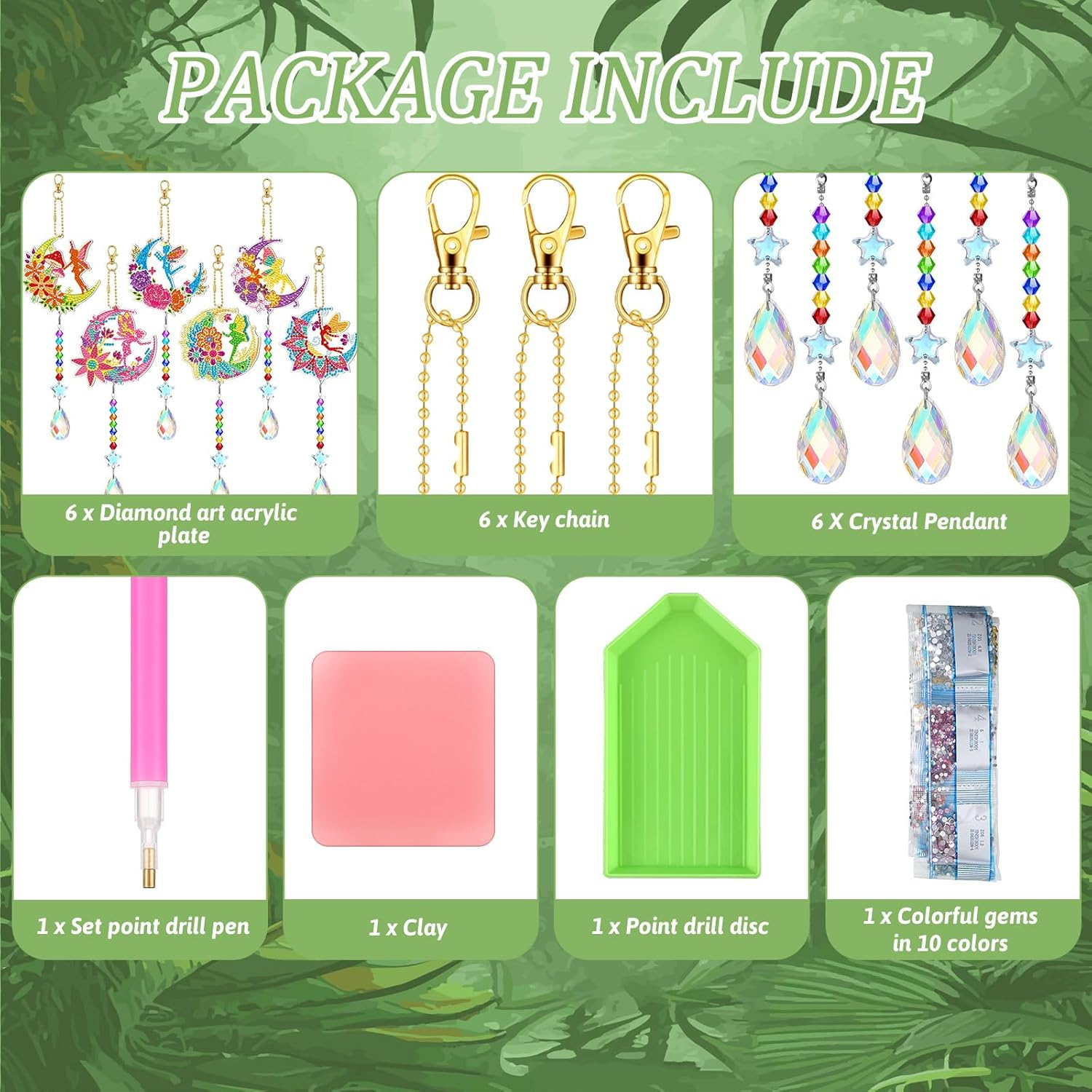 Tradder 6 Pcs Diamond Painting Wind Chimes Spring Diamond Painting Kit Double Sided Elf Ornaments with Crystal Pendant 5D Diamond Art for Spring Home Garden Hanging Ornament image number 3