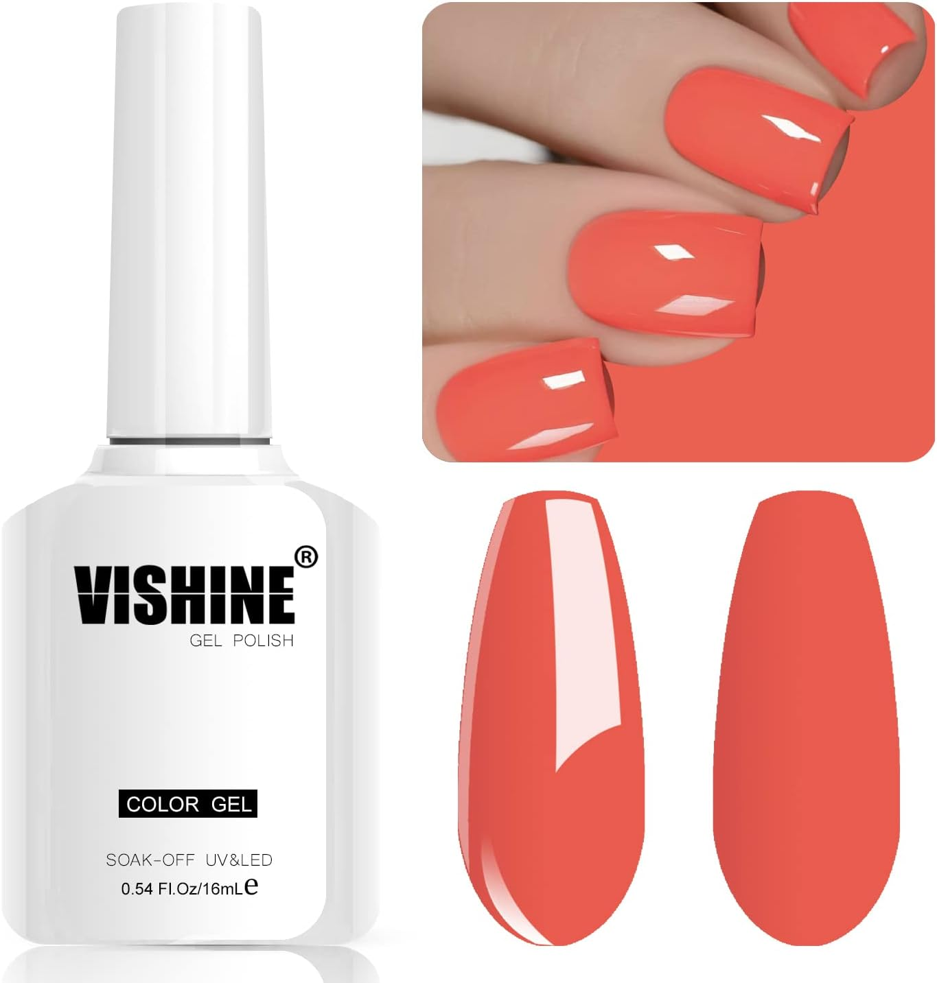 Vishine Neon Color Gel Nail Polish, 16Ml Sun-Kissed Neon Coral Orange Cream Gel Nail Soak off UV LED Nail Lamp Gel Polish Nail Art Manicure Salon DIY Home 0.54Oz #M100 - 6 Neon Colors Set-8Ml image number 4