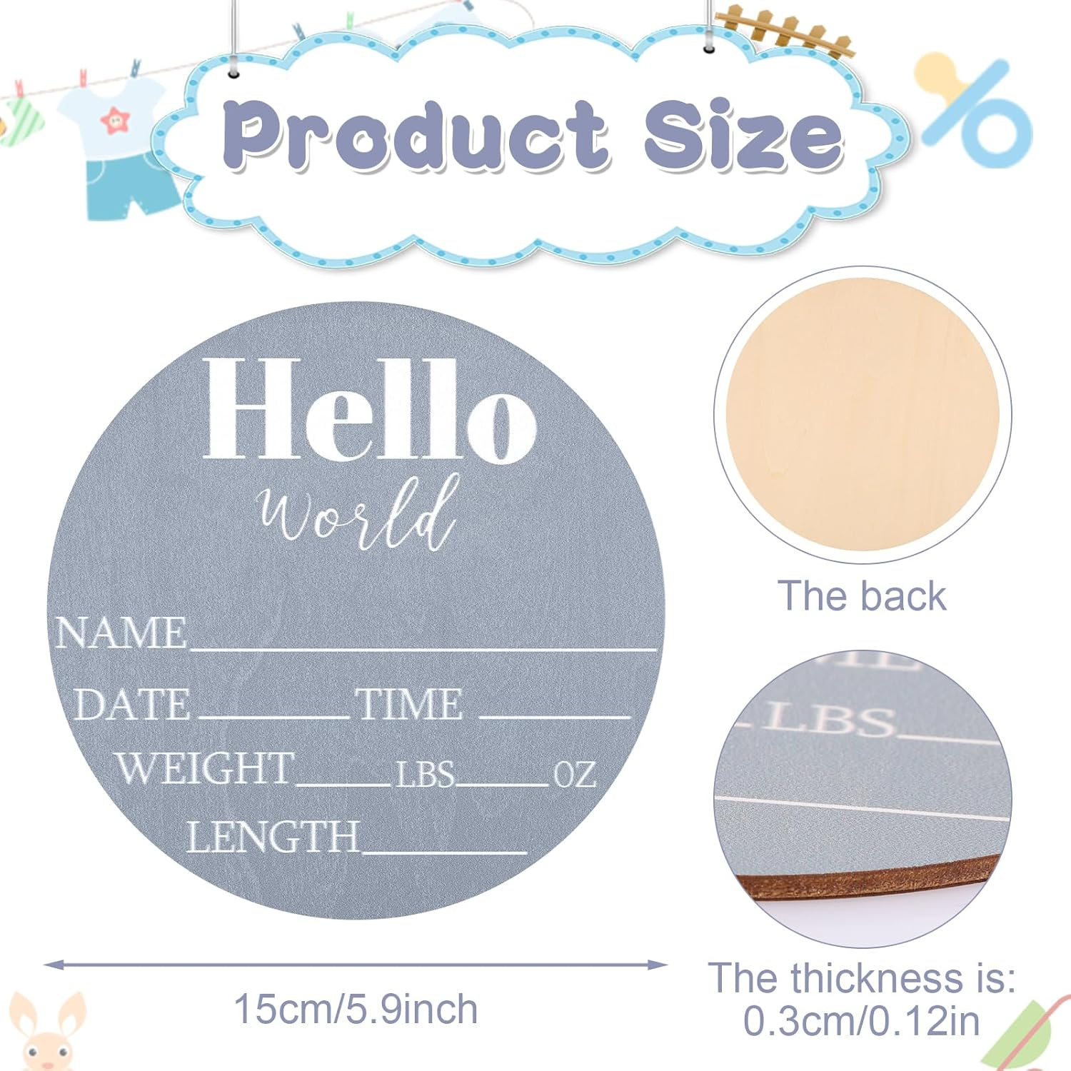 NQEUEPN Wooden Baby Announcement Sign, 5.9 Inch Hello World Newborn Sign Birth Announcement Signs Baby Name Plaques Decoration for Photo Props Baby Shower Hospital Nursery Room (Blue), 22404 image number 5