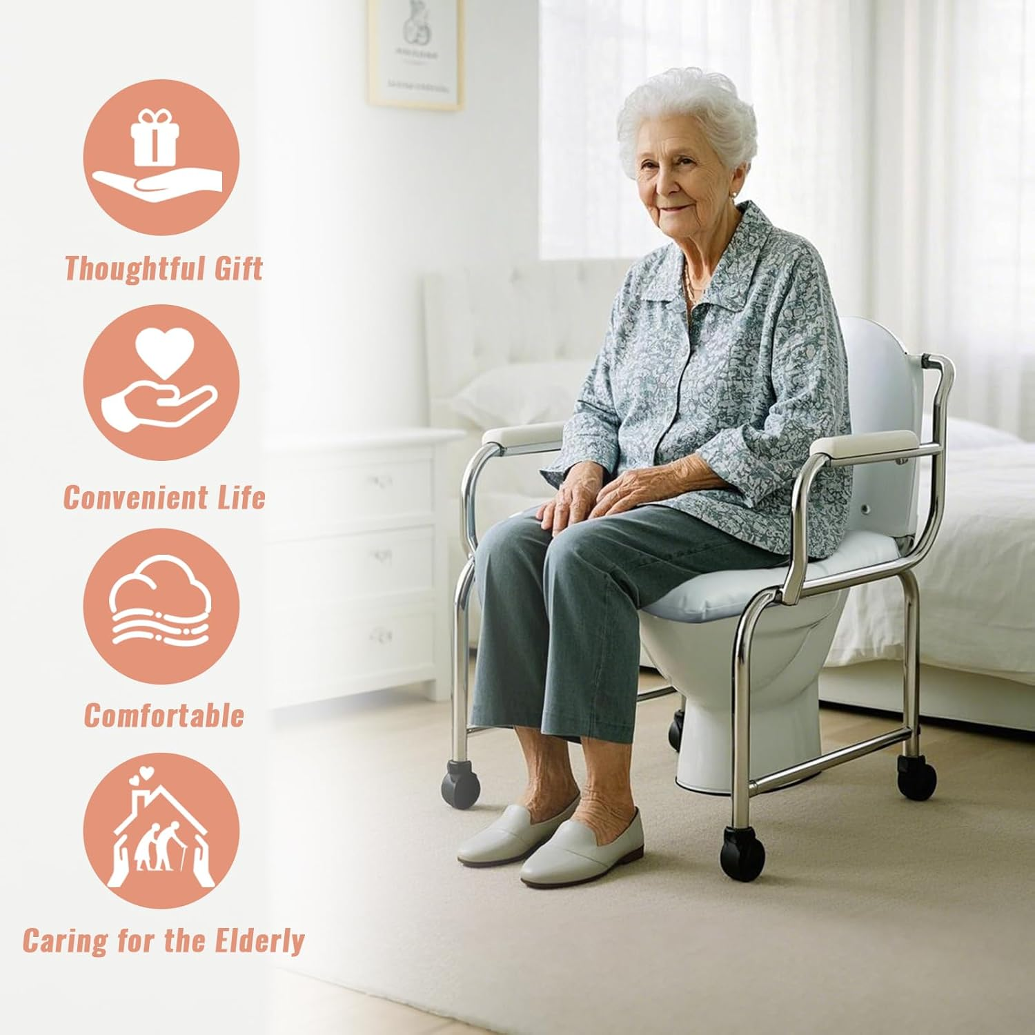 Bedside Commode Cushion, Seniors Portable Seat Cushion for Toilet/Shower/Bedside, Universal Fit Commode Padded Seat for Elderly, Seats Pad Cover Toilet Seats 17X17 with Fixing Straps (Blue) image number 5