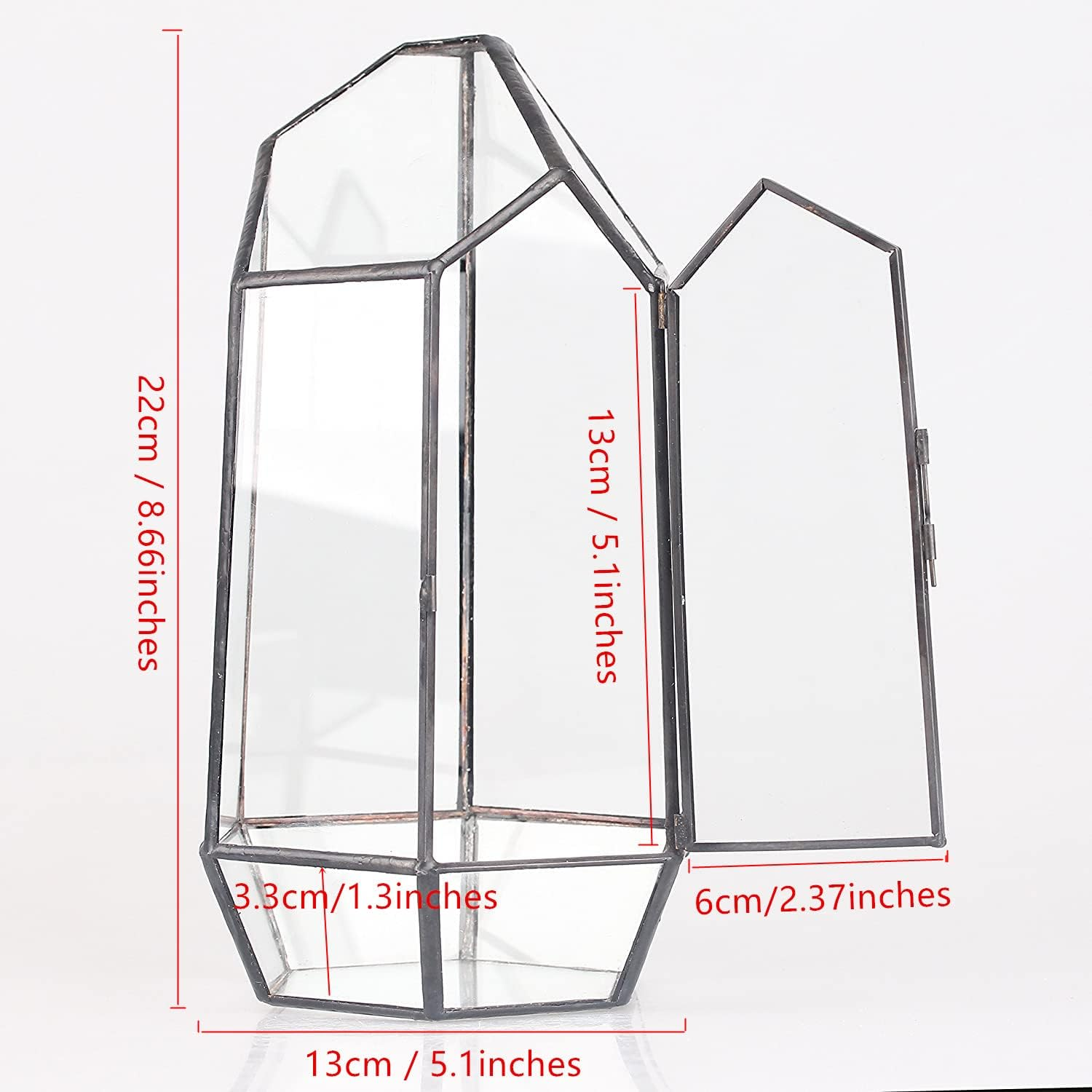 NCYP 22Cm Height Closed Irregular Glass Terrarium with Door Succulent Planter Geometric Flower Plant Pot Tabletop Small Bonsai Container Desktop Box Candle Holder (No Plants) image number 6