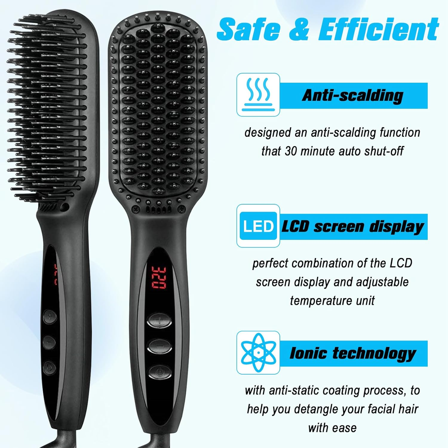 Hair Straighteners Brush,Yakiter,Hair Straightener Brush with 30S Fast Heating & 12 Temperature Settings, Anti-Scald Beard Brush with LCD Display, Multifunctional Straightening Brush image number 1