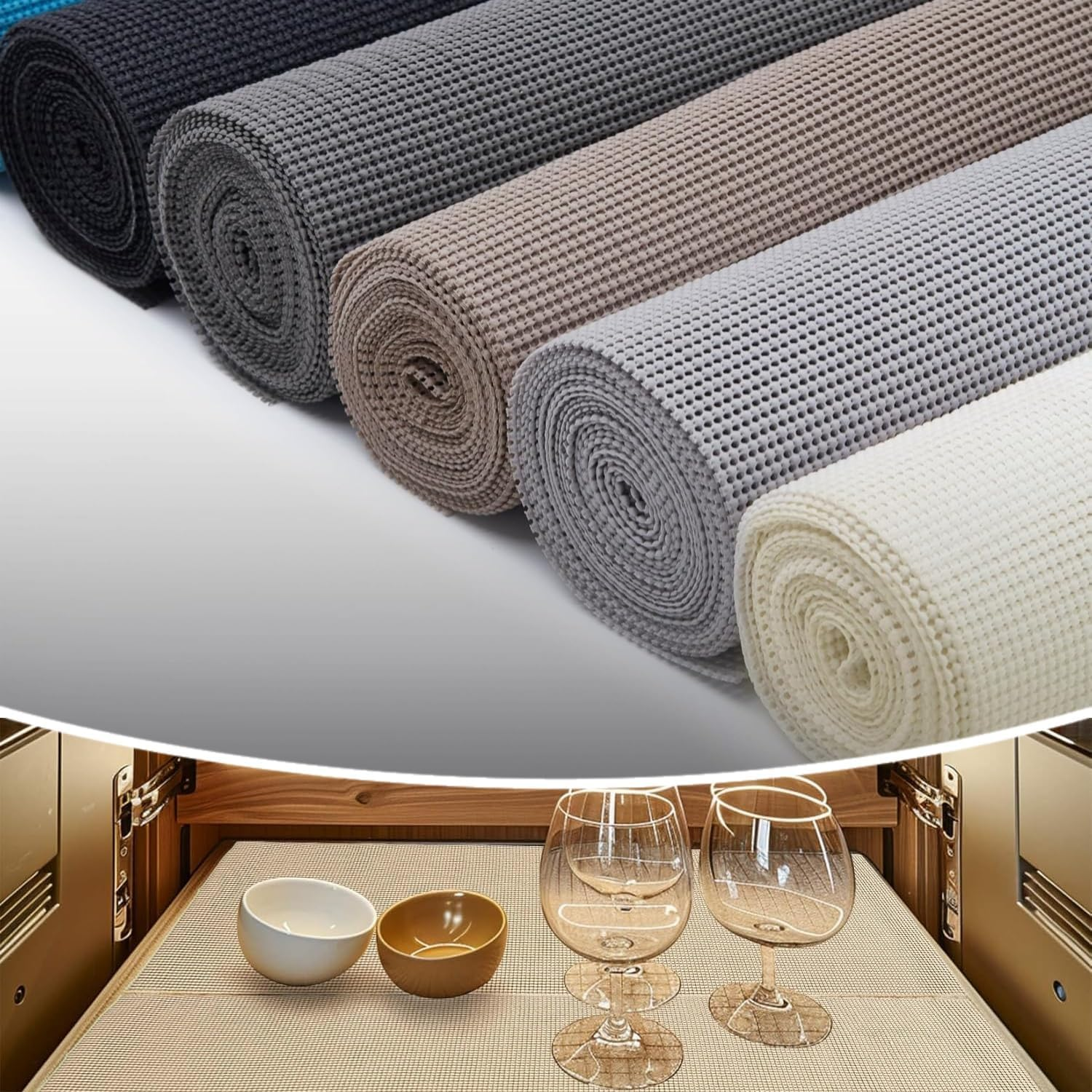 Taicols Shelf Drawer Liners Non Adhesive Non Slip Strong Grip Liner for Kitchen Cabinets Storage Shelves Liner Refrigerator Mats Easy to Cut Multipurpose Reusable Durable Washable 30*150Cm (Off-White) - Brown image number 4