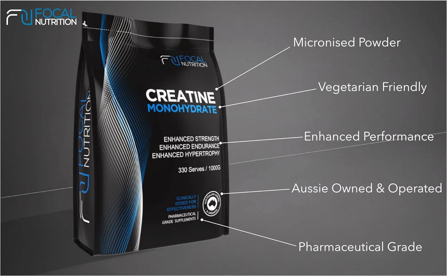 FOCAL NUTRITION 100% PURE CREATINE MONOHYDRATE 1KG Pharmaceutical Grade image number 2