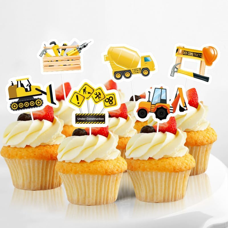 Transportation Banner Construction Party Supplies Kits Cake Decoration DIY Cupcake Topper Transportation Happy Birthday Banner for Boy Girl Birthday Party Supplies. image number 1