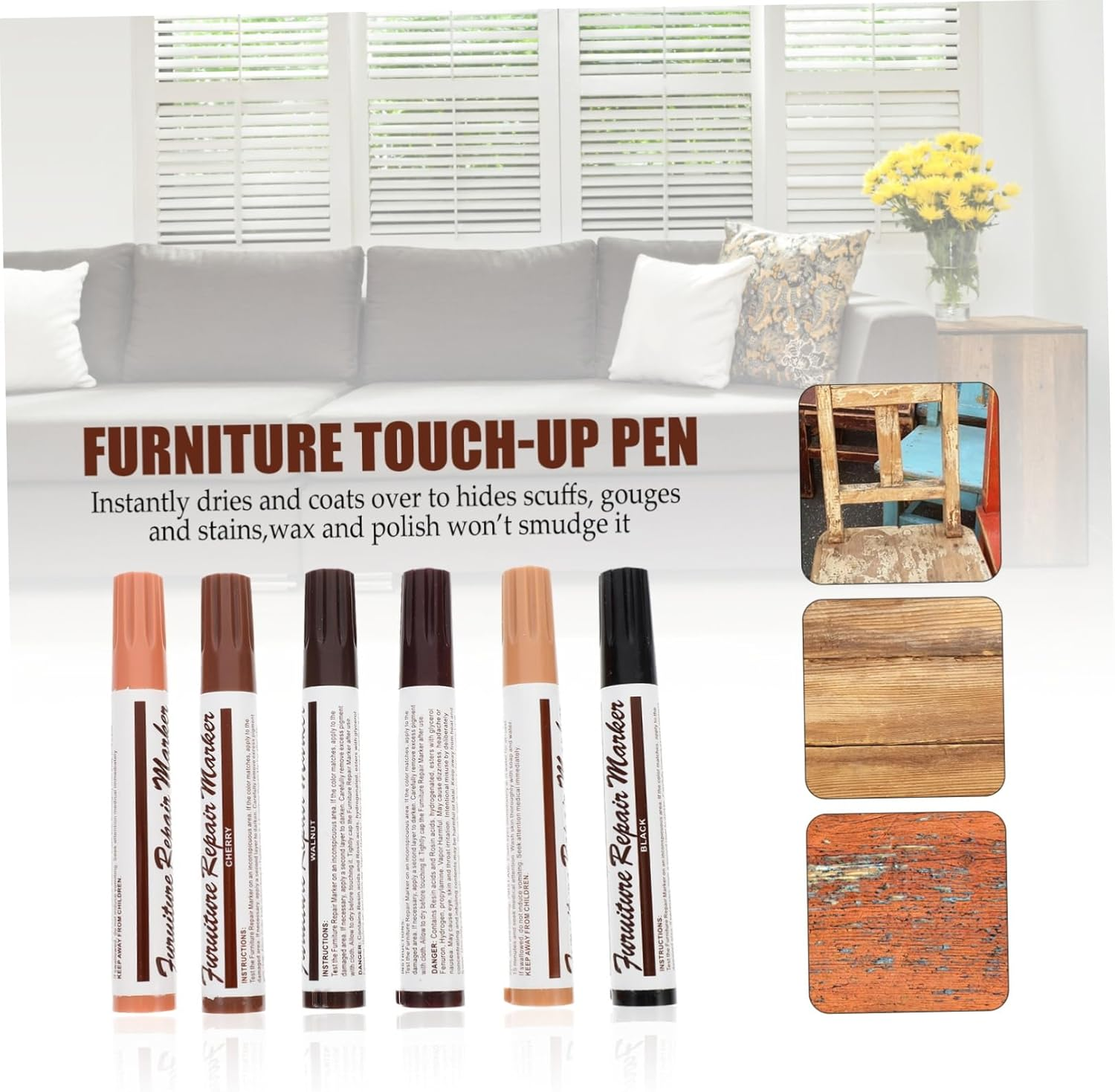 Furniture Touch-Up Pen and Repair Kit 12Pcs Set Wood Furniture Scratch Marker Touch up Marker for Floor Doors and in Home Use image number 2