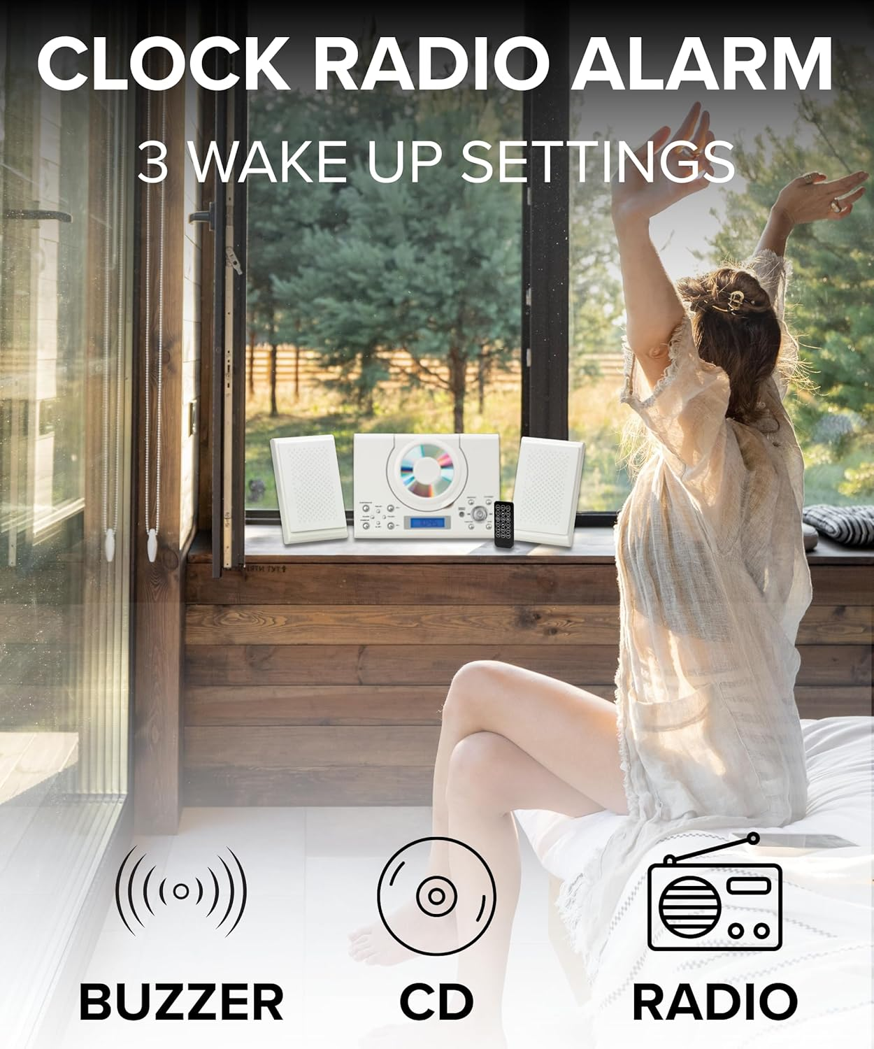 Grouptronics GTMC-101 MK2 CD Player Stereo Micro Compact Hifi with USB & MP3, AUX in for Phone/Tablet, FM Radio, Clock Alarm, Desktop Stand or Wall Mountable Remote Control White image number 4