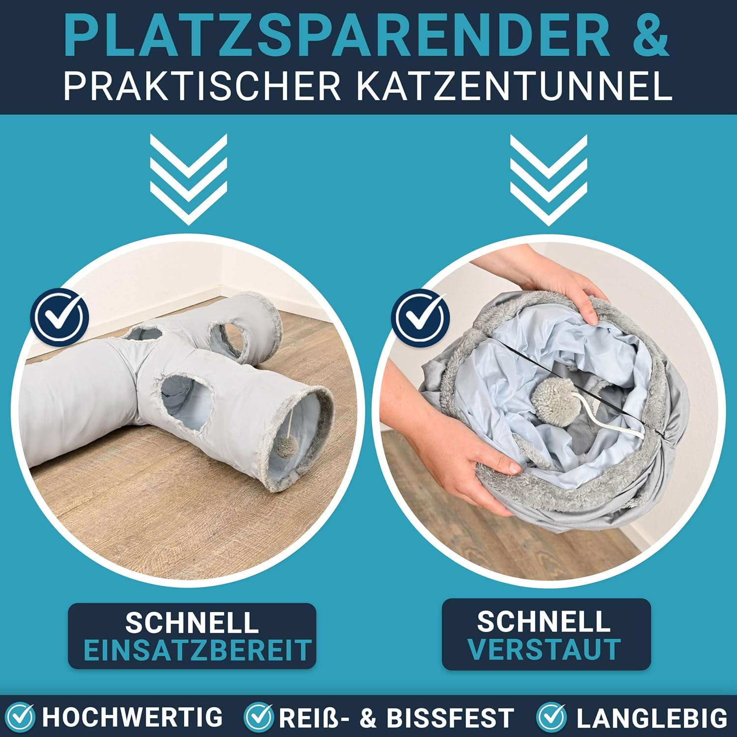 PFOTENGUT&reg; XXL Cat Tunnel for Small and Large Cats - Robust Play Tunnel for Your Cat - 115 Cm Long Tunnel with Various Openings Including Play Ball image number 6