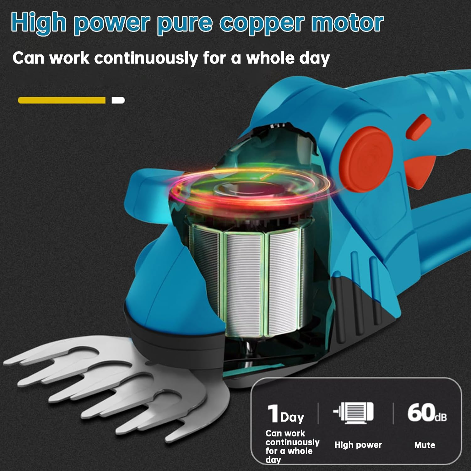 2 In1 Hedge Trimmer Cordless, Grass Shear, Hedge Trimmers, Lightweight, Hedge Shears, Electric Hedge Trimmer, with 2 Interchangeable Blades for Shrub, Garden, Grass, Lawn and Pruning-Blue