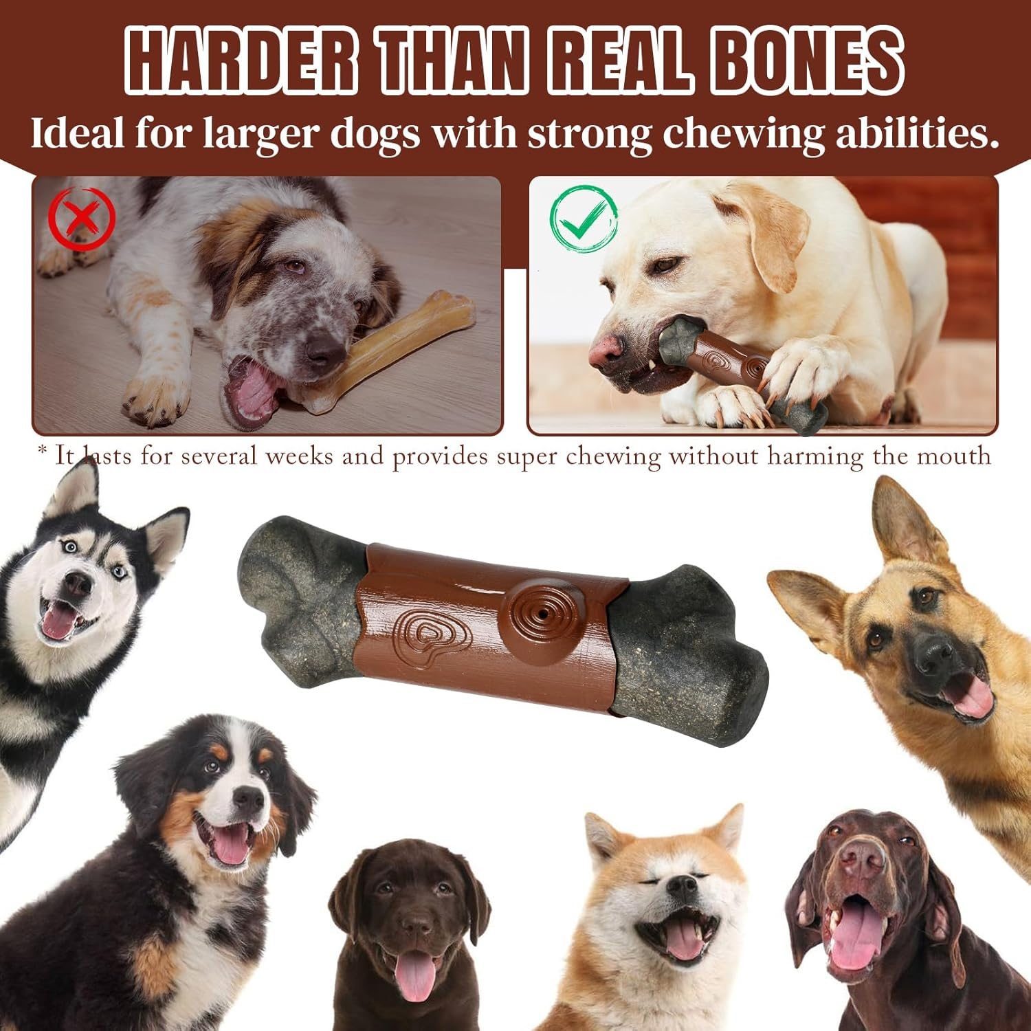 Indestructible Dog Toy for Aggressive Chewers | Tough Nylon Chew Toy for Large Dogs | Teeth Cleaning & Squeaky Dog Toys | Durable Interactive Puppy Toy for Outdoor Fetch Training image number 1