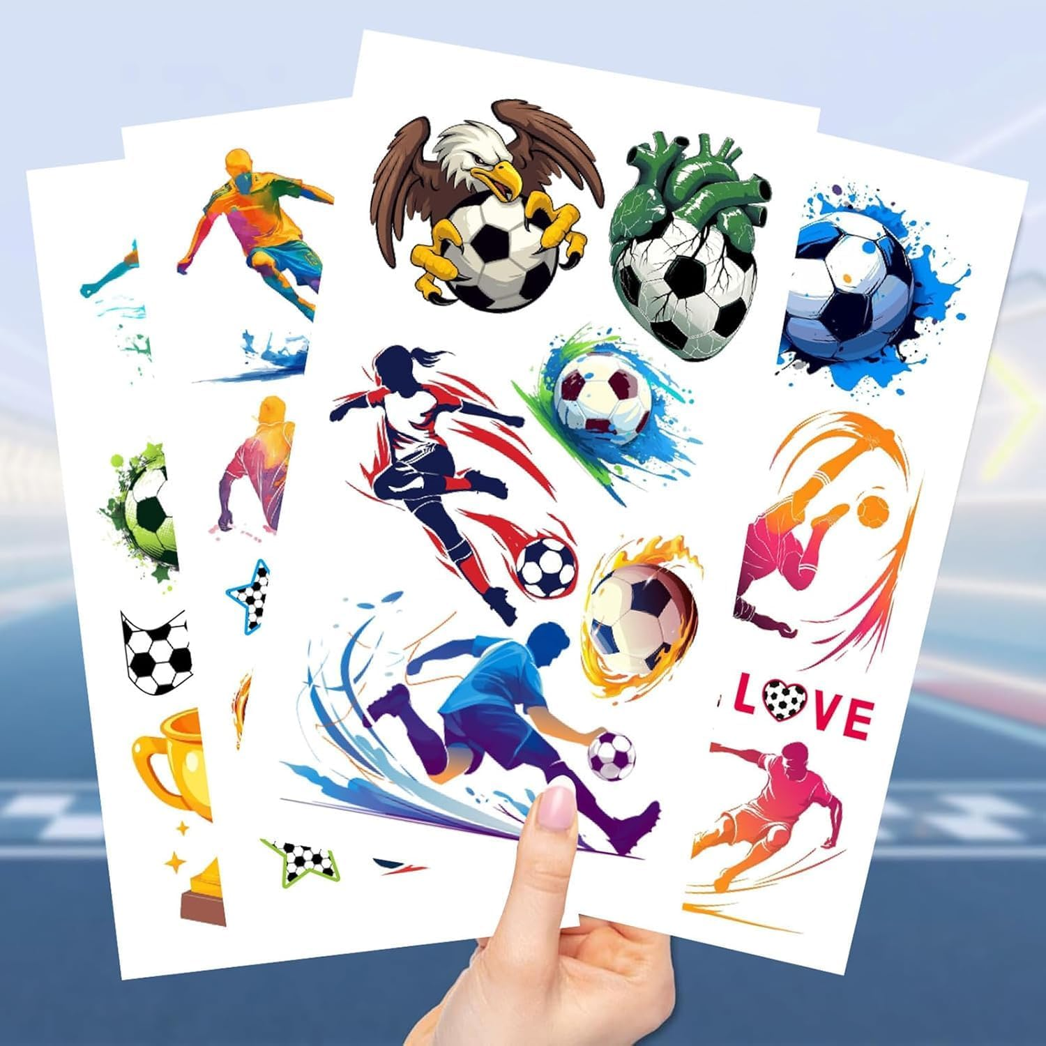 BUYUP 10 Sheets Soccer Sport Temporary Tattoos Birthday Themed Party Supplies Decoration Favors Cartoon Cute Sticker for Kids Boys Home Activity Class Prizes Carnival Christmas Rewards (Soccer)