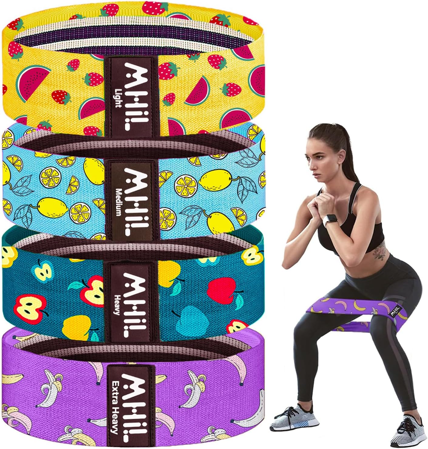 Mhil 5 Resistance Bands - Best Exercise Bands for Women and Men - Thick Elastic Fabric Workout Bands for Working Out Legs, Butt, Glute- Stretch Fitness Booty Loops Bands for Gym, Weights & Squats