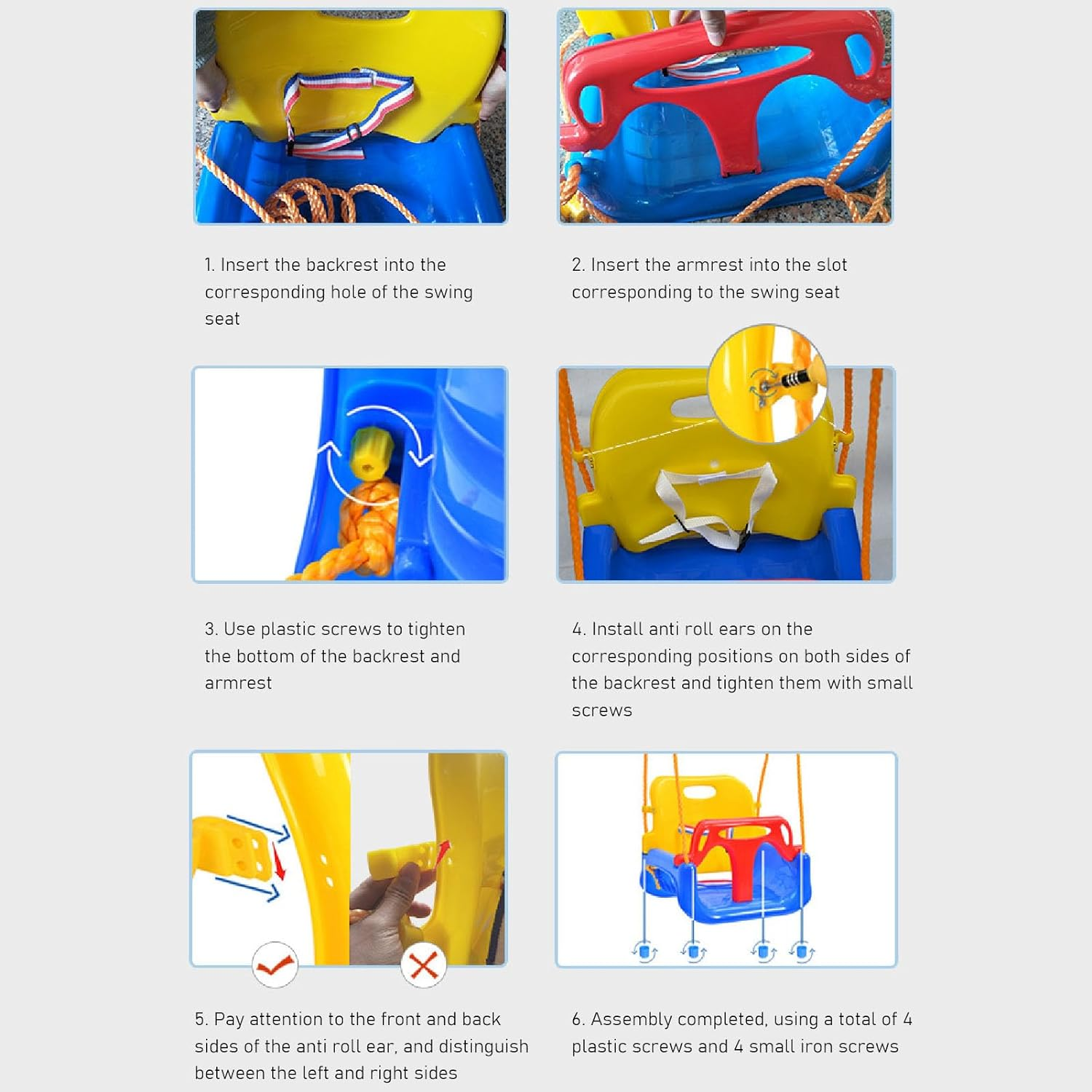 3 in 1 Toddler Swing Set, Heavy Duty Detachable Baby Swing Seat, Ergonomics Arc Shaped Backrest, Rope Length Adjustable, Kids Swing Set for Backyard Playground Indoor Outdoor image number 6