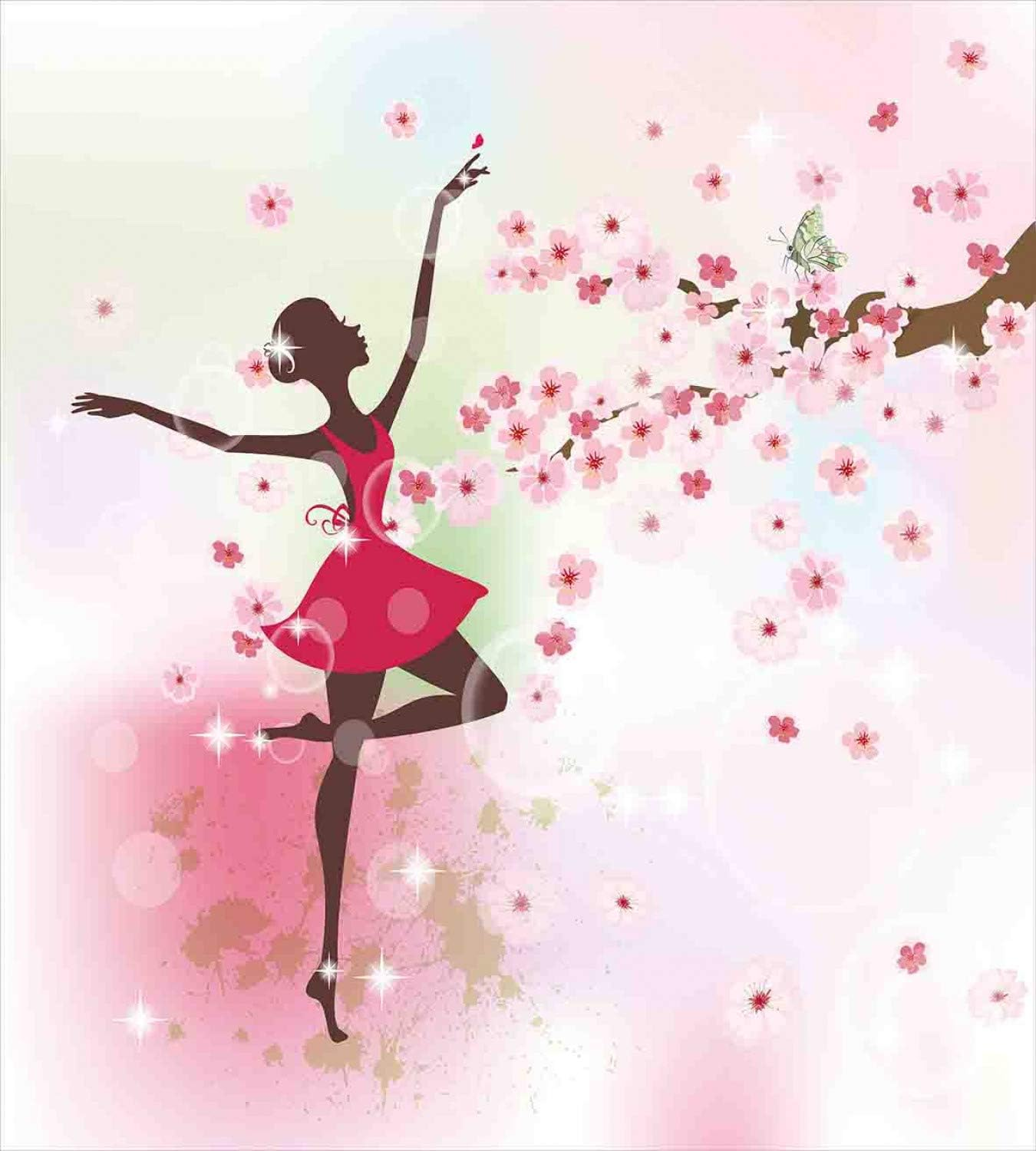 Kids Room Duvet Cover Set by Ambesonne Ballet Butterfly Fairy Ballerina Princess Dancer Flowers Tree Branch Floral Girls Party Print 2 Piece Bedding Set with 1 Pillow Sham Twin / Twin XL Size