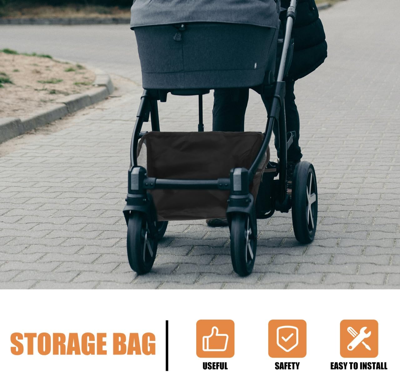 Abaodam Universal Stroller Organizer Bag - Lightweight Oxford Cloth Storage Basket for Baby Essentials under Stroller - Pram Caddy for Diapers Pacifiers and Toys image number 2