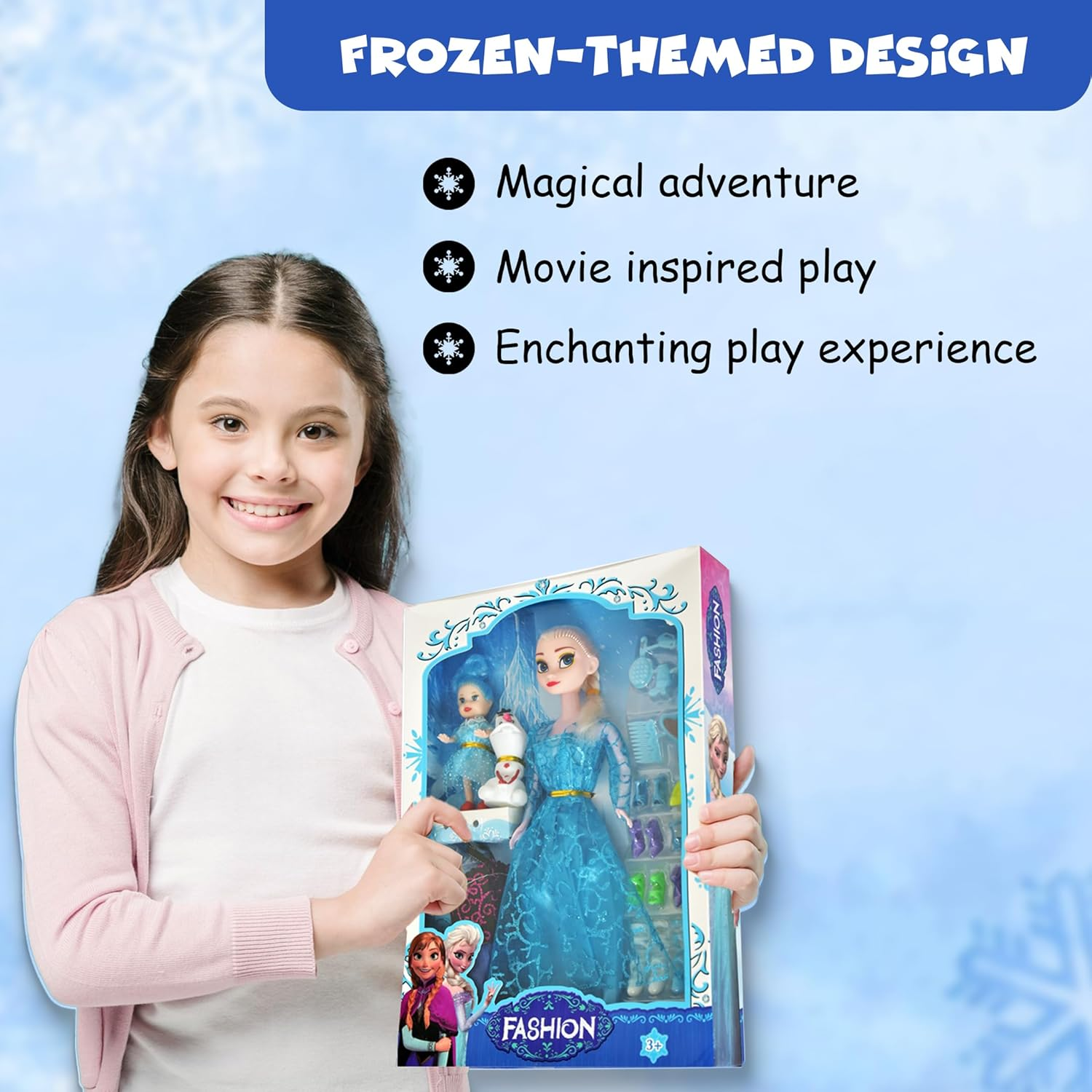 FUNFY FYDFZ001 11" Ice Princess Doll Set | Includes Two Additional Small Dolls | Blue | Material: Plastic | Array of Accessories Including Dresses, Shoes, Comb and Mirror for Extended Play | for Girls image number 2