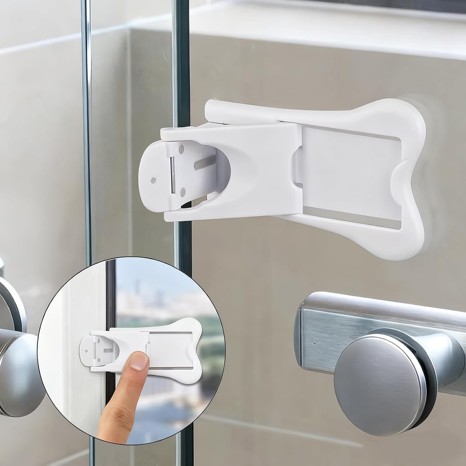 4 Pcs Sliding Door Lock, Child Safety Locks for Sliding Doors, No Drill Installation, Child Proof Cupboard Locks for Kitchen, Bathroom, Laundry, White image number 2