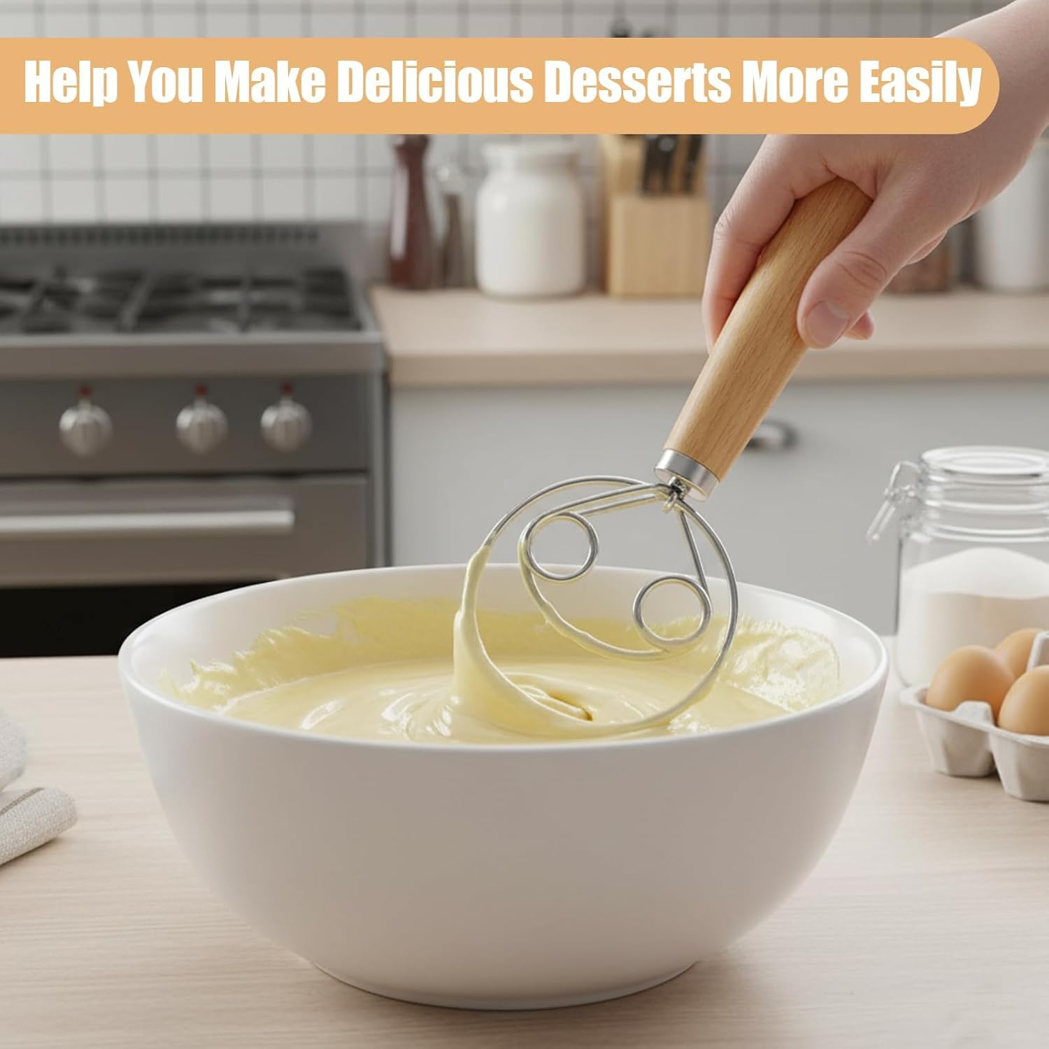 Dough Whisk, Danish Dough Whisk with 5 Blade Bread Lame and Leather Case, Medium Dual Loop Mixer for Sourdough, Cake Batter, Thick Dough, Baking Essentials Kit image number 5