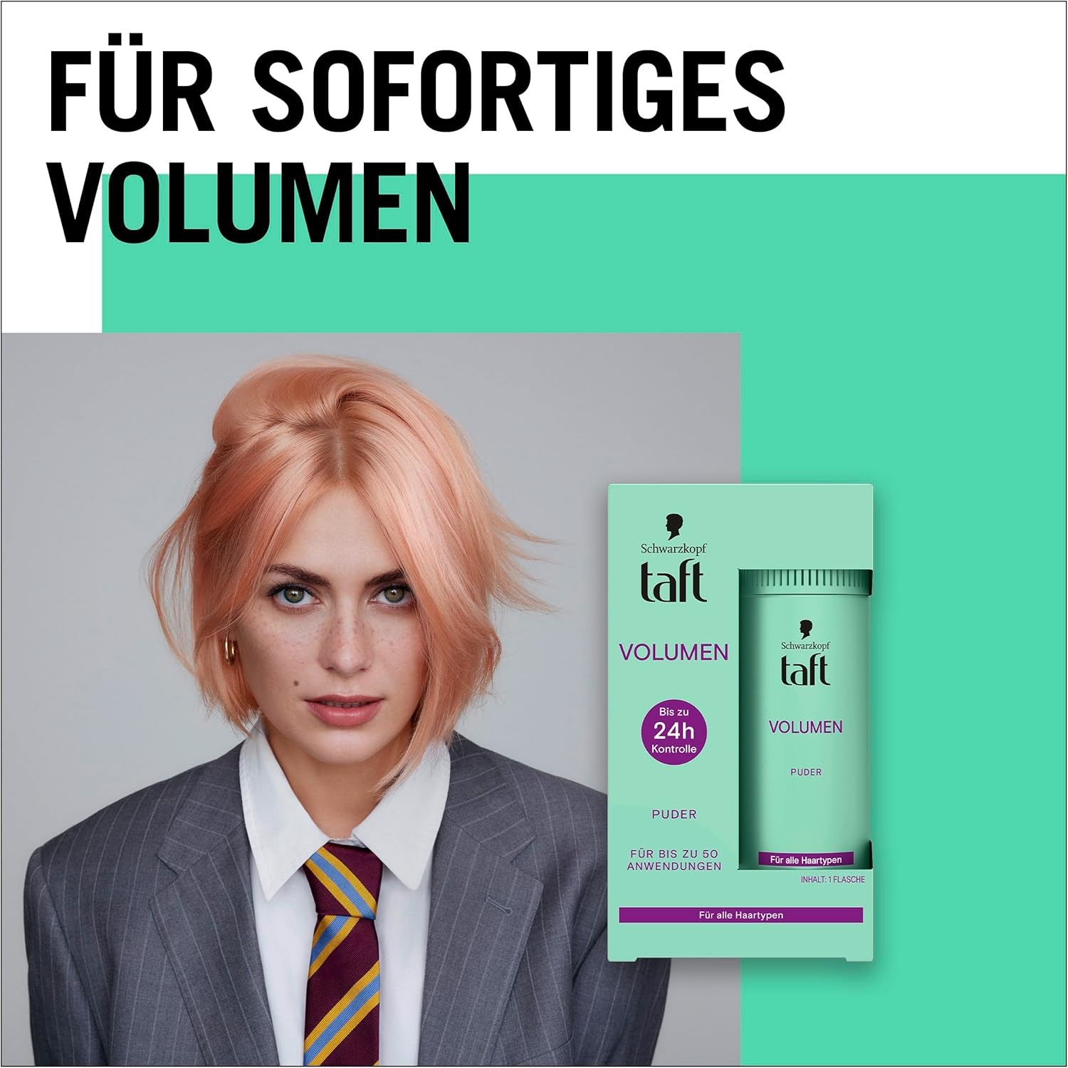 Schwarzkopf Taft Hair Styling Powder Volume (10 G), Volume Hair Powder for Fuller Looking Hair, for up to 50 Applications, Vegan Styling Powder image number 5