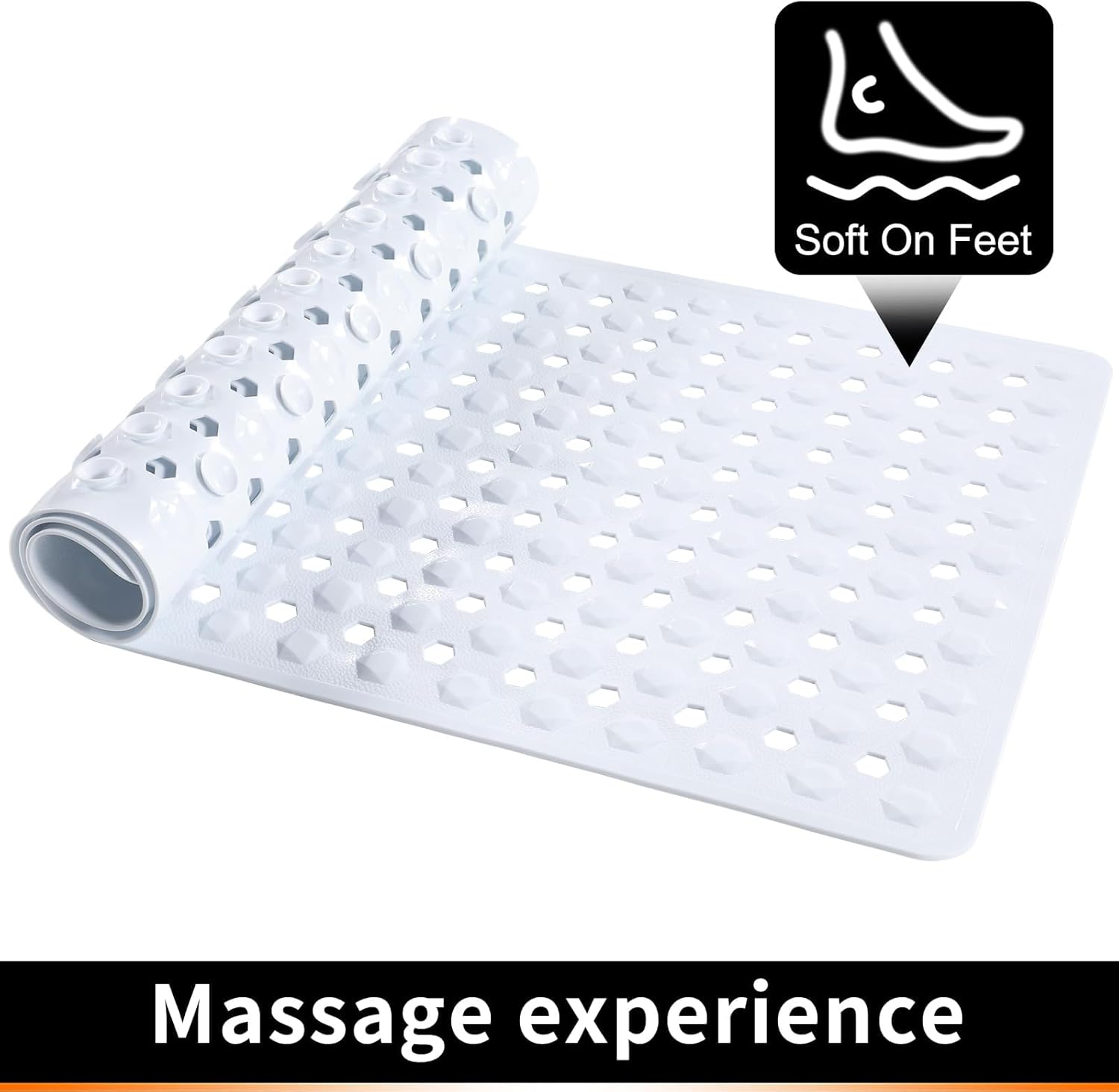 Pafunepu Bath Mat - Large Non Slip Bathtub & Shower Mat with Drain Hole and Suction Cups, Soft on Feet, Machine Washable, Easy Dry (White, 88 * 40CM) image number 1