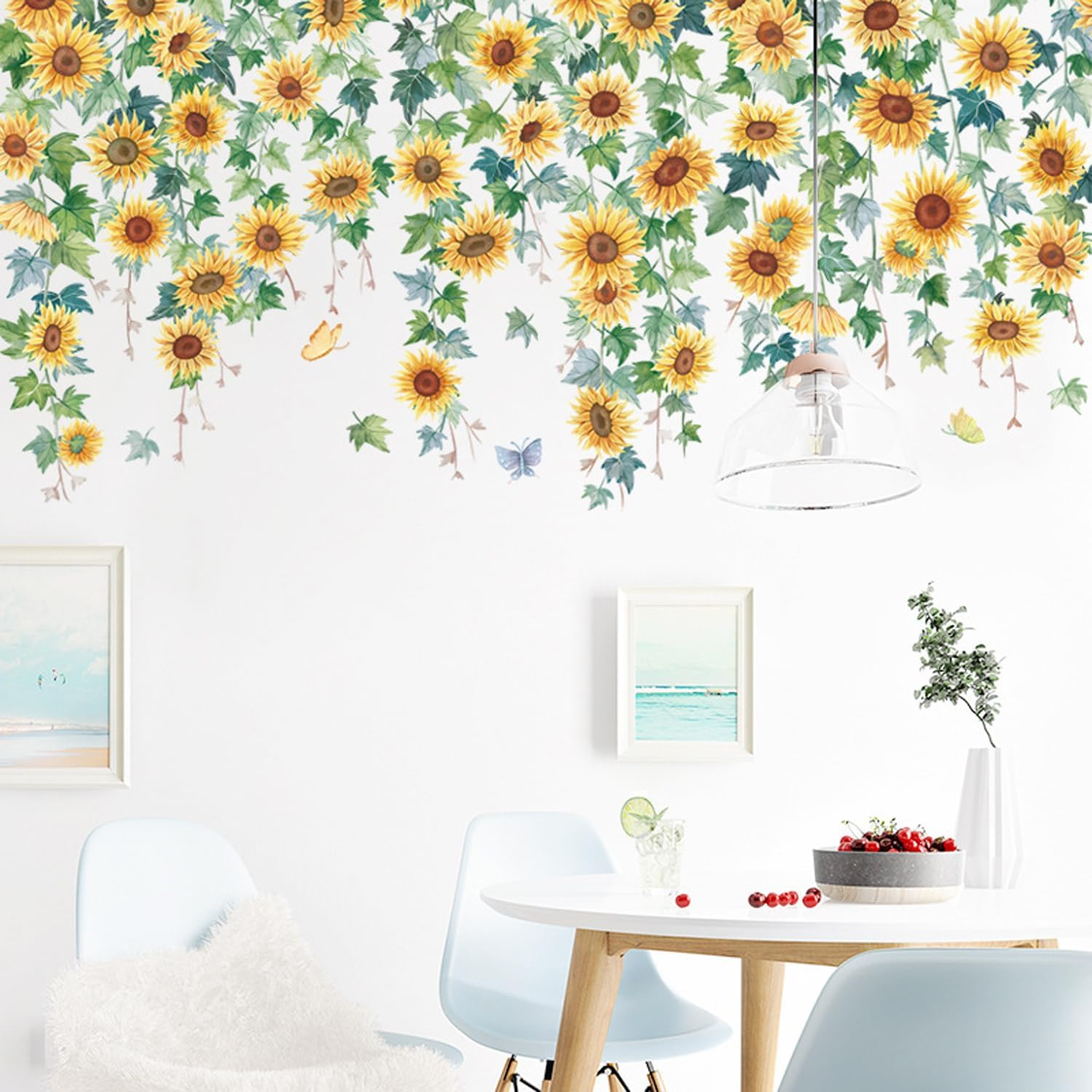 Sunflower Wall Sticker Flower Vines Hanging Wall Decal Green Leaves Floral Wall Art for Living Room Bedroom Home Decoration - Sunflower01 image number 6