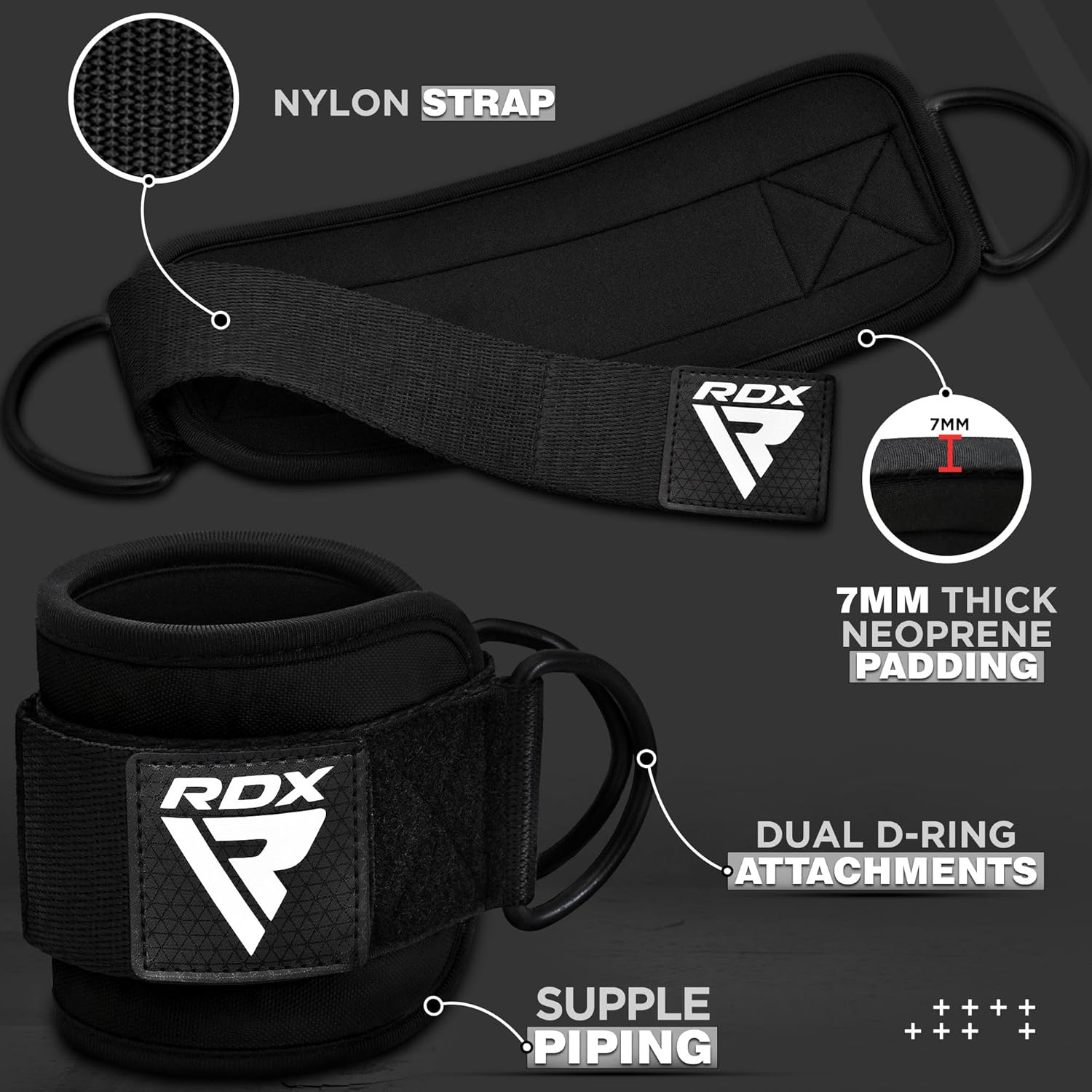 RDX Ankle Straps for Cable Machines Resistance Bands Attachment, 7Mm Neoprene Padded 10&rdquo;X4&rdquo;, Gym Wrist Cuff Women Men Home Fitness, Weight Lifting D-Ring Booty Leg Workout Curls Kickbacks Hip Abductor image number 3