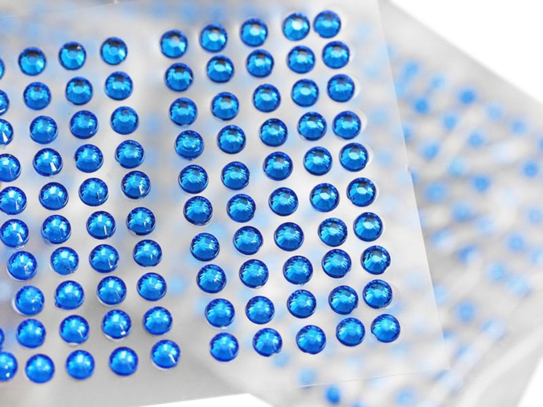10Mm SS46 Blue Self Adhesive Acrylic Rhinestones Plastic Face Gems Stick on Body Jewels for DIY Cards and Invitations Crafts Bling Sticker - 5 Sheets - 250PCS