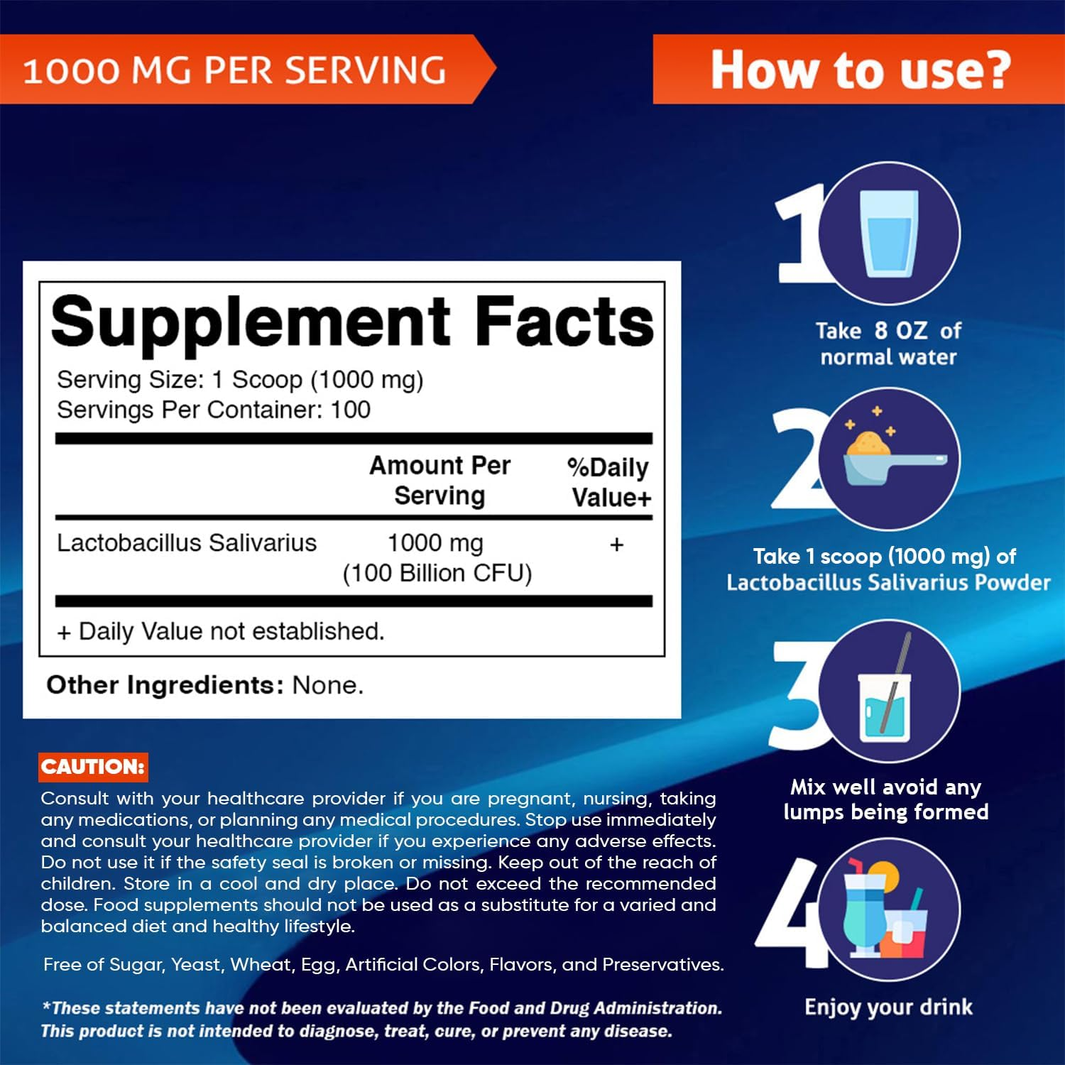 Vitamatic Lactobacillus Salivarius Probiotic Powder - Digestive Support - 100 Gram (3.5 OZ) - 100 Servings image number 4