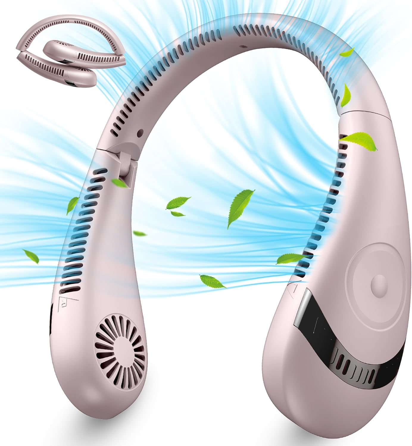 Neck Fan, 5000Mah LED Display Foldable Fans Portable Rechargeable, 3 Speeds Adjustment 360&deg; Cooling Airflow, Hands Free Personal USB Powered, Fan for Travel Outdoor, Upgraded Blue (FS05)