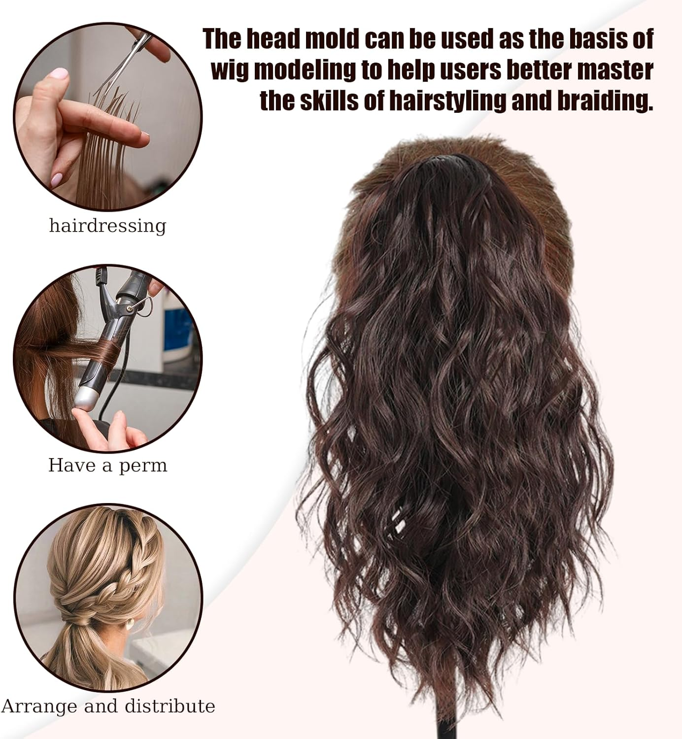 Mannequin Head with 80% Human Hair,Hair Styling Training Head with Clamp Holder & Tools for Hair Styling, Braiding, Curling,Cutting(Brown) image number 1