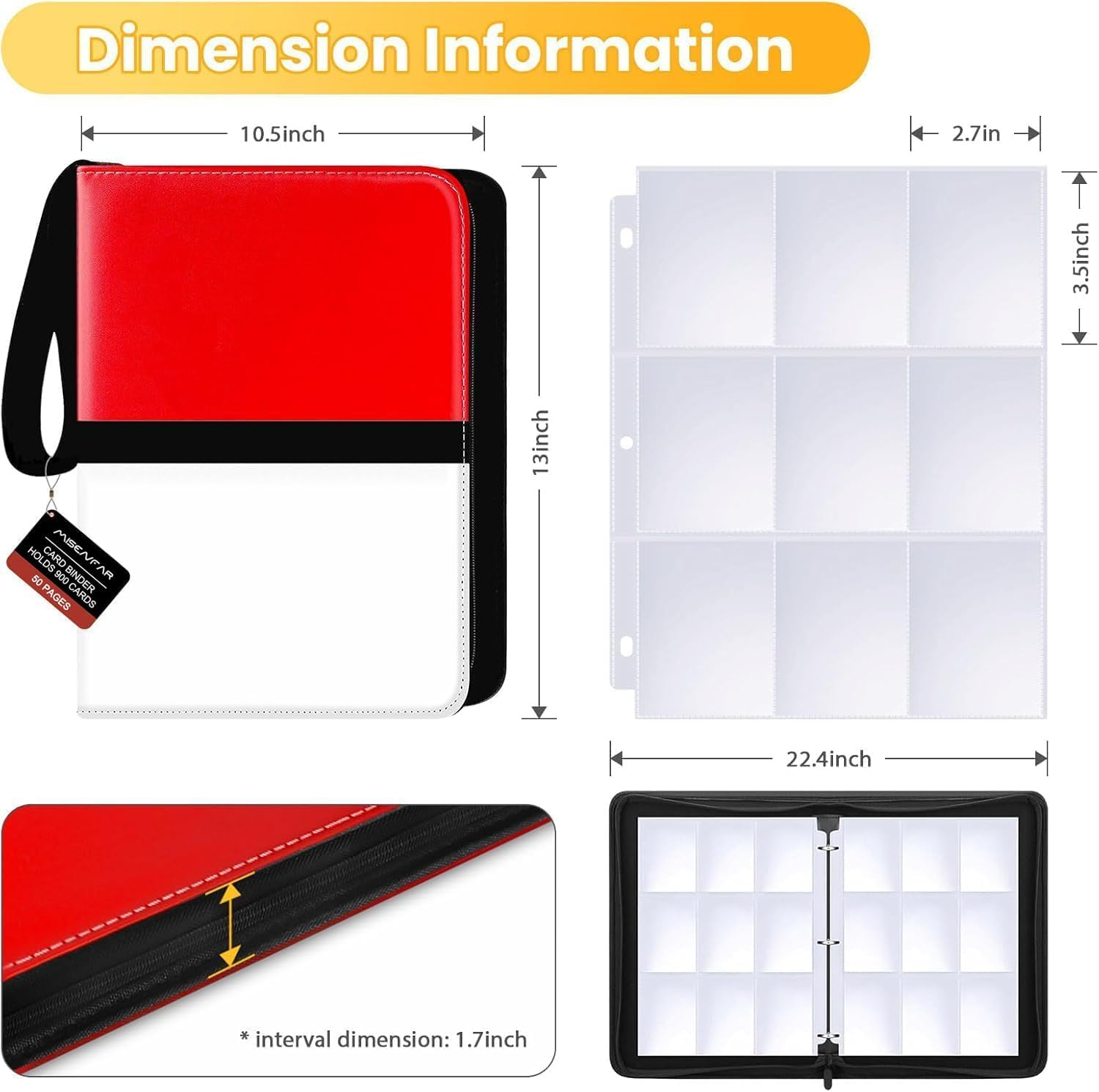 Trading Card Binder, 900 Pockets Card Binder, 9-Poccket Sided Pocket Sports Collectible Trading Card Albums with 50 Removable Sleeves for Basketball Baseball Football Playing TCG Card image number 2