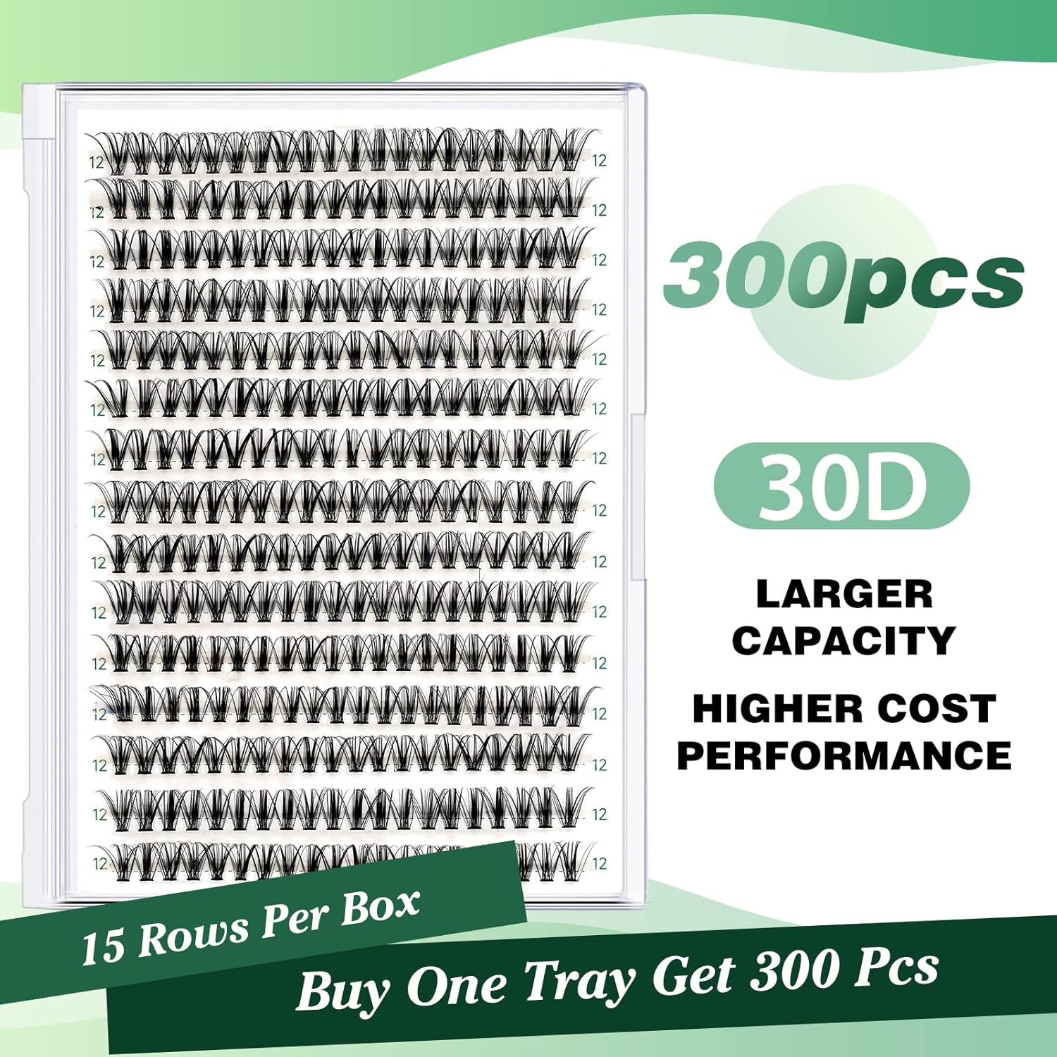 Lash Clusters 300Pcs Individual Lashes 30D 0.07D Curl 12Mm Lash Extensions Clusters Lashes Soft&Natural False Eyelashes Individual DIY Eyelash Extension at Home(30D-0.07D,12Mm) image number 2
