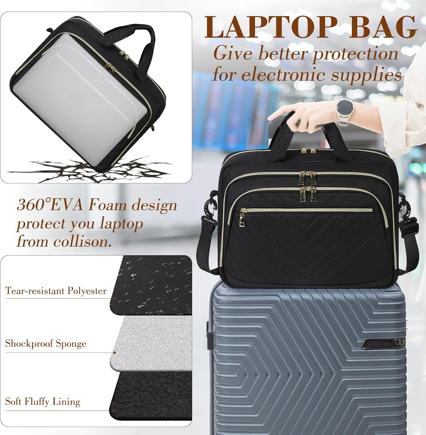 Laptop Bag for Women Laptop Briefcase Large Capacity Computer Shoulder Bag image number 4