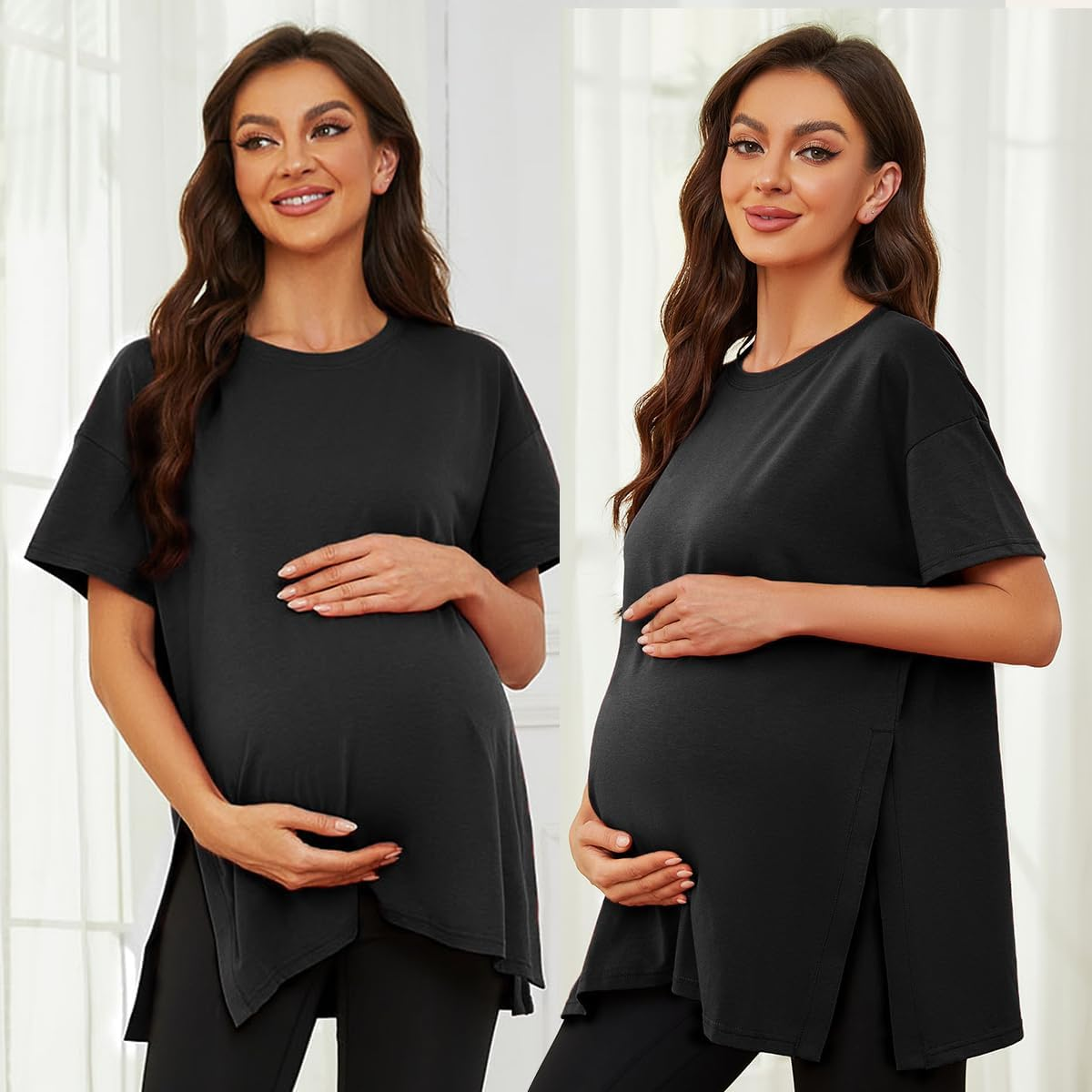 Ecavus Maternity Shirts Long Sleeve Cross V-Neck Comfy Stretchy Maternity Nursing Tops image number 4