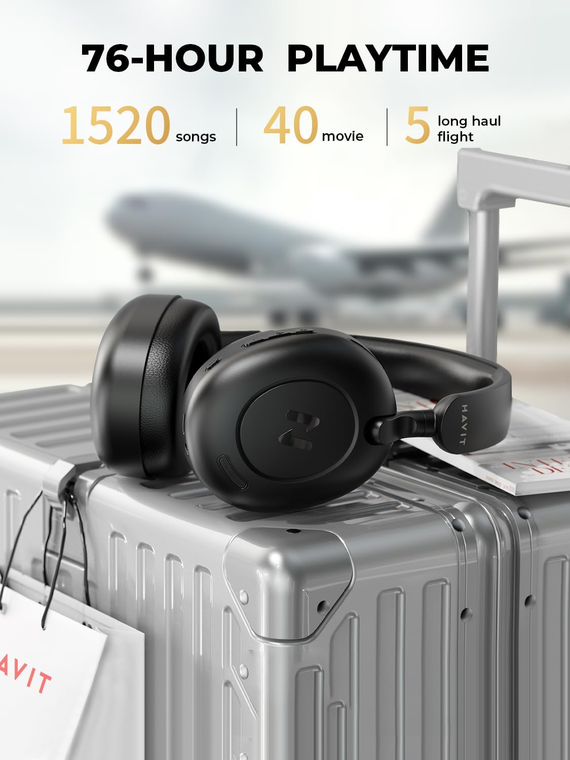 Havit Bluetooth Headphones with Hybrid Active Noise Cancellation, Hi-Res Wireless Headphones with 5 Microphone ENC, 76 Hours Playtime, Foldable over Ear Headphones Bluetooth with Deep Bass image number 1