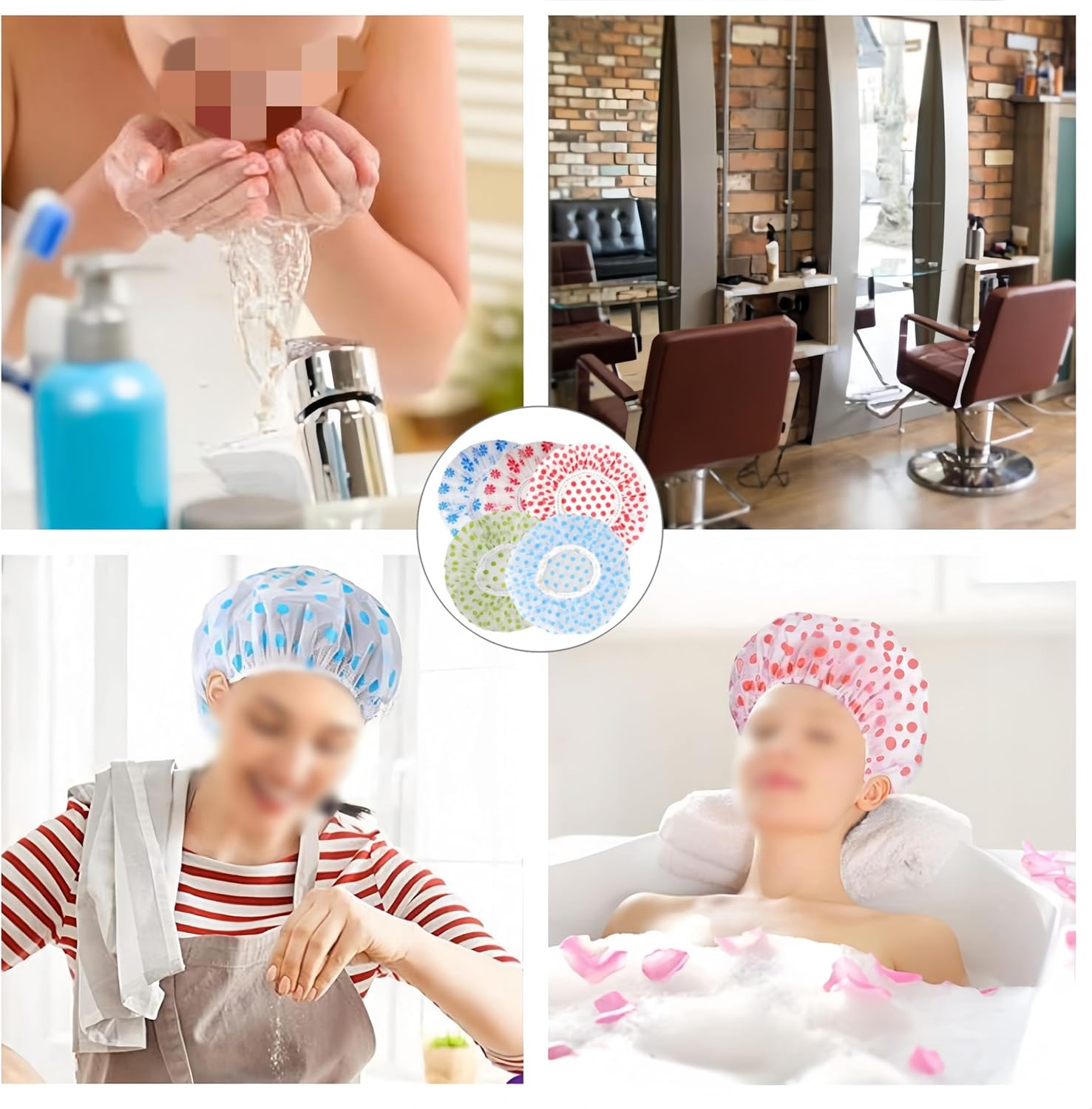 5 Pieces Multi Purpose Shower Caps,Shower Caps for Women,Reusable Waterproof Shower Caps,Waterproof Plastic Bath Caps for Bath, Face Care, Kitchen, Cleaning, Ladies Spa Salon image number 1