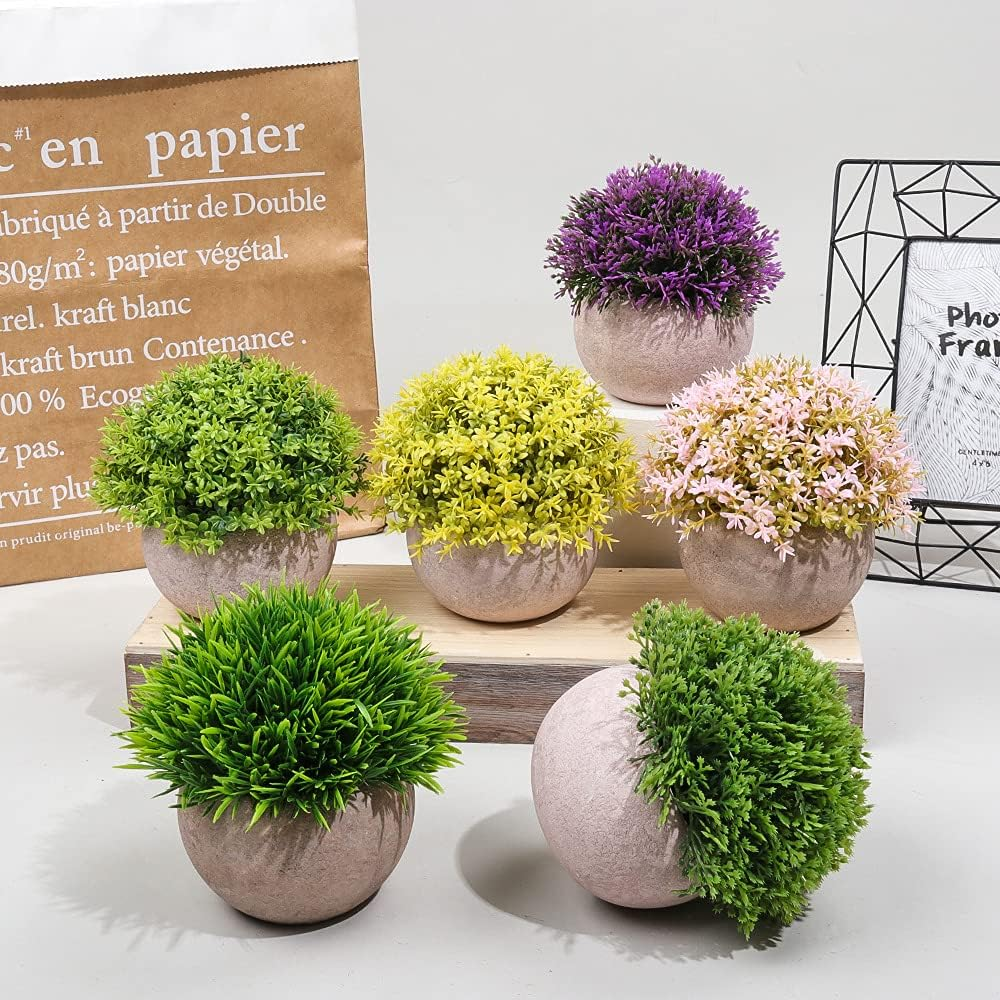AU011-4 1 Pcs Plastic Material Mini Fake Plant Pot,Artificial Green Gress with Grey Pot,Faux Flower for Photography Decor Tools Wedding Display Pieces,15Cm(5.9") image number 1
