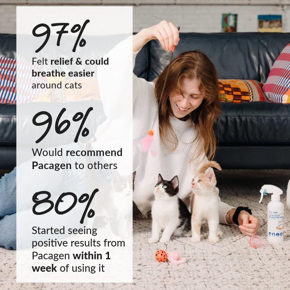 Pacagen Cat Allergen Neutralizing Spray for Humans - Perfect for Home Use, Immediate Results, Easy to Use, and Pet Friendly - a Few Sprays Away from a Clear Day