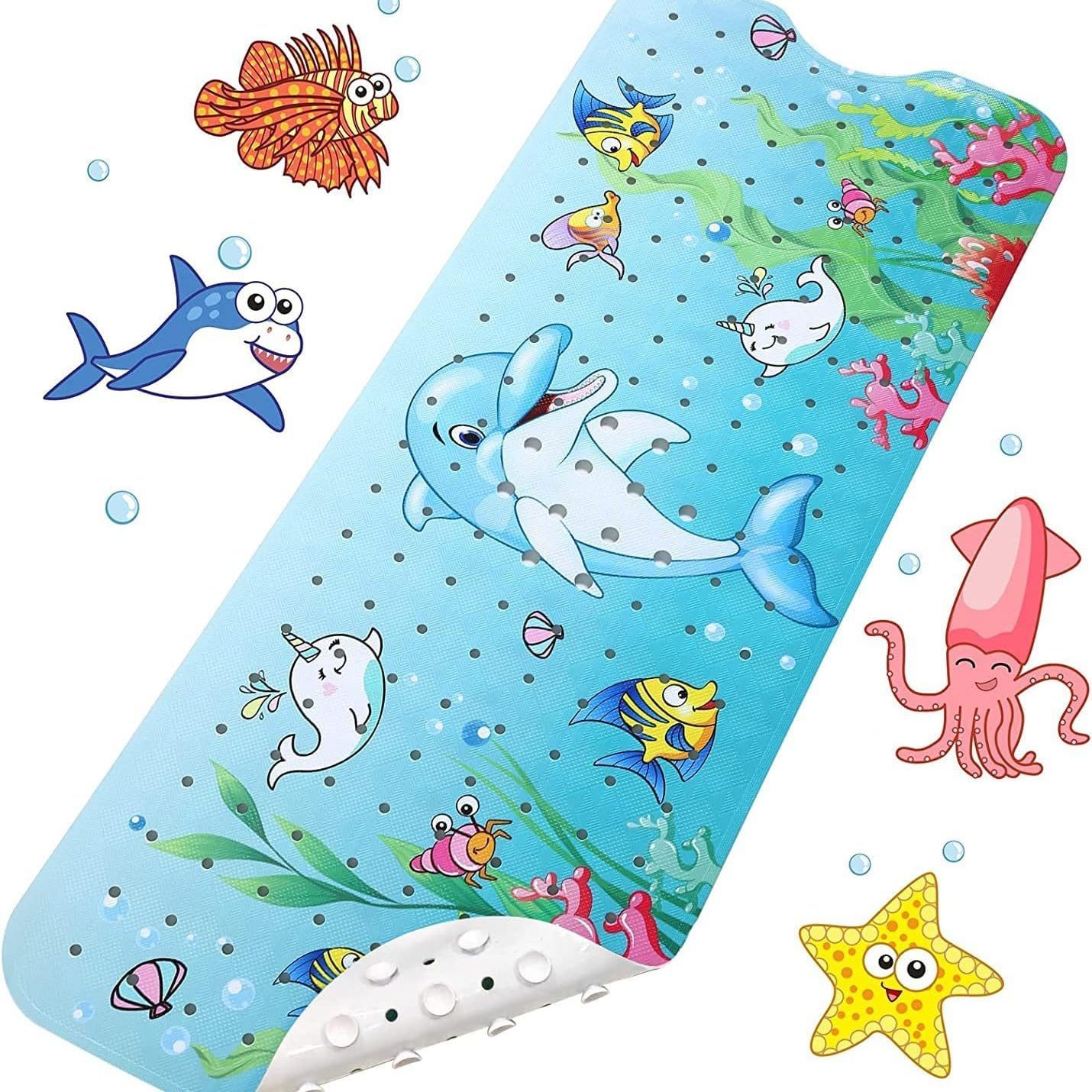 Fohouse Bath Mat for Tub for Kids Non Slip Baby Bathtub Mat Extra Long 40X16 Inch anti Slip Bathroom Toddler Shower Mat, Bath Mats with Suction Cups & Drain Holes, Machine Washable - B image number 6