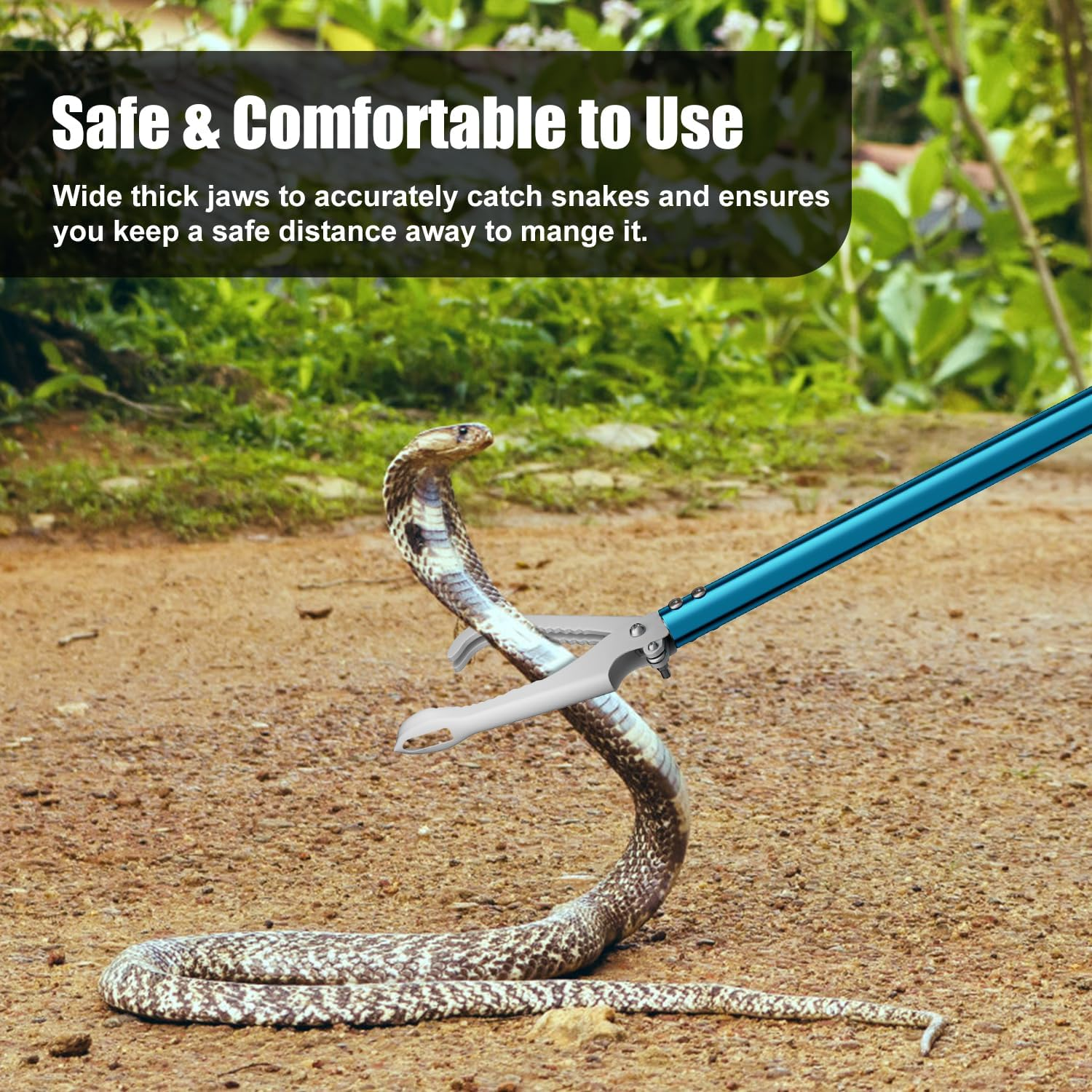 60" Snake Tongs, Professional Aluminum Alloy Standard Reptile Grabber Rattle Snake Catcher Wide Jaw Handling Tool image number 3