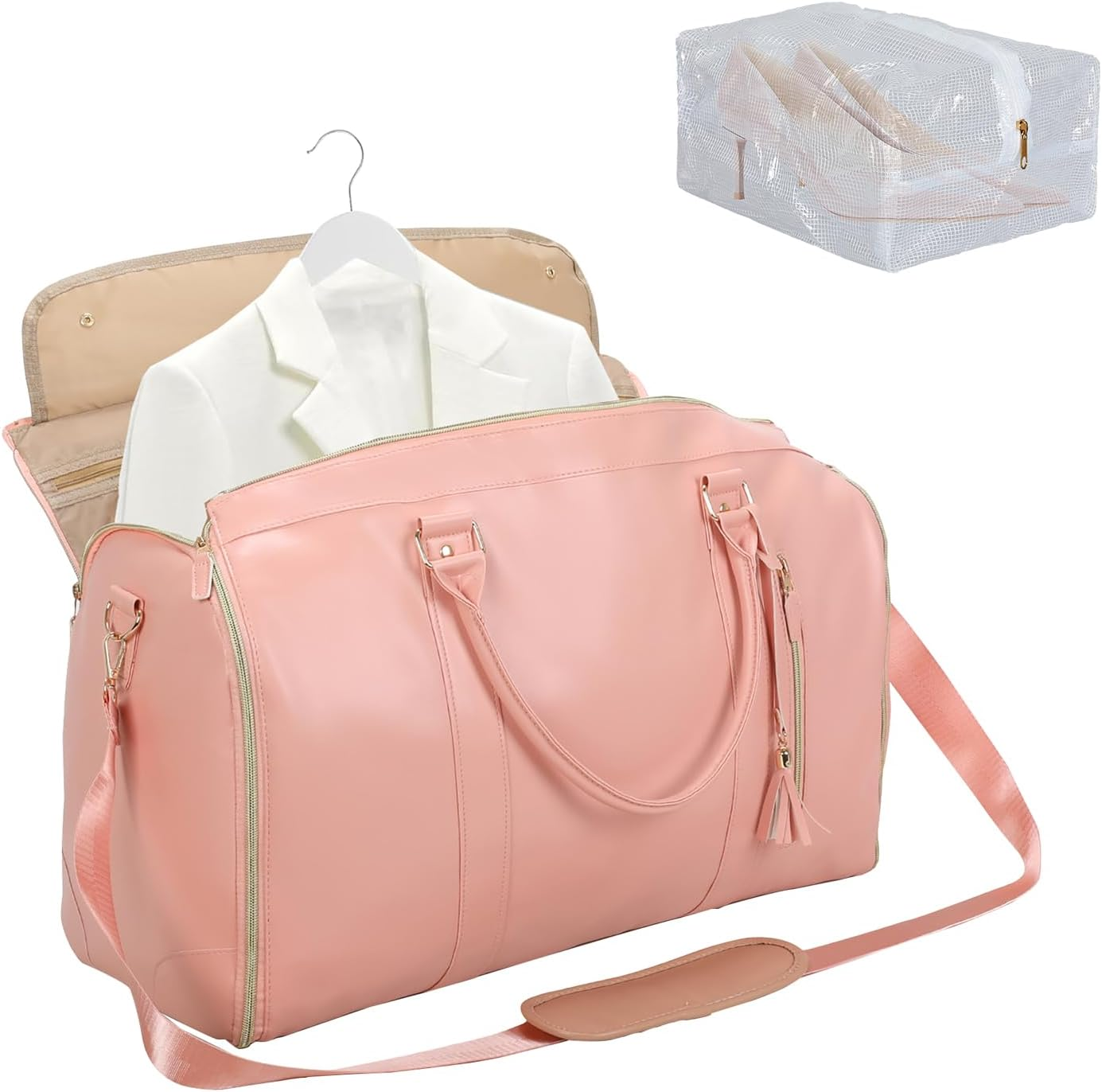 Slimbridge Carry on Garment Bag, Business Travel Bags, 2 in 1 Hanging Suitcase Suit Convertible Travel Duffel Bags, Large PU Leather Weekender Bag for Men Women, with Shoulder Strap and Shoe Bag,