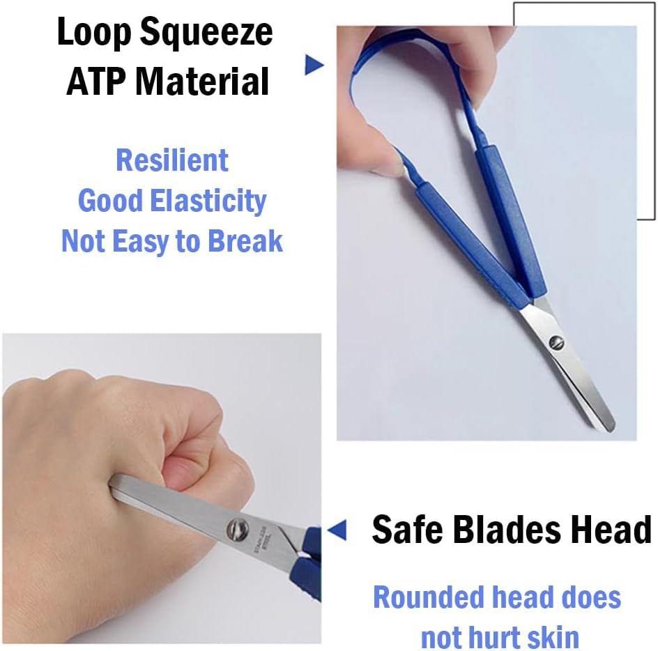 Isuperb 6 Pack Loop Scissors Grip Scissor for Kids, Teens and Adults, Easy Grip, Easy Opening, Adapted Scissors for Special Needs (6 Pack Loop Scissors)